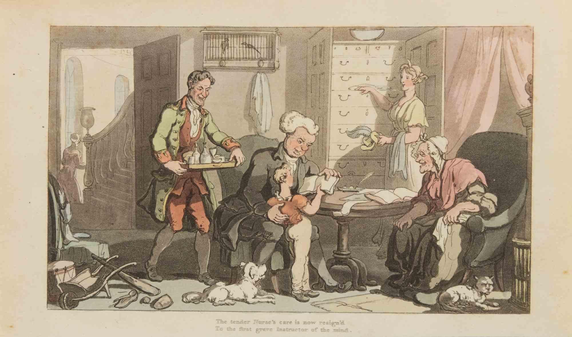 Etching and aquatint realized by Thomas Rowlandson in 1817. Plate from "The Dance of Life" by William Combe.

Very good condition.

Thomas Rowlandson (1757-1827) was an english artist and caricaturist, famous in the late Georgian Britain.