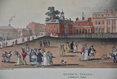 Thomas Rowlandson Hand-colored Engraving "Queen's Palace, St. James Park"
