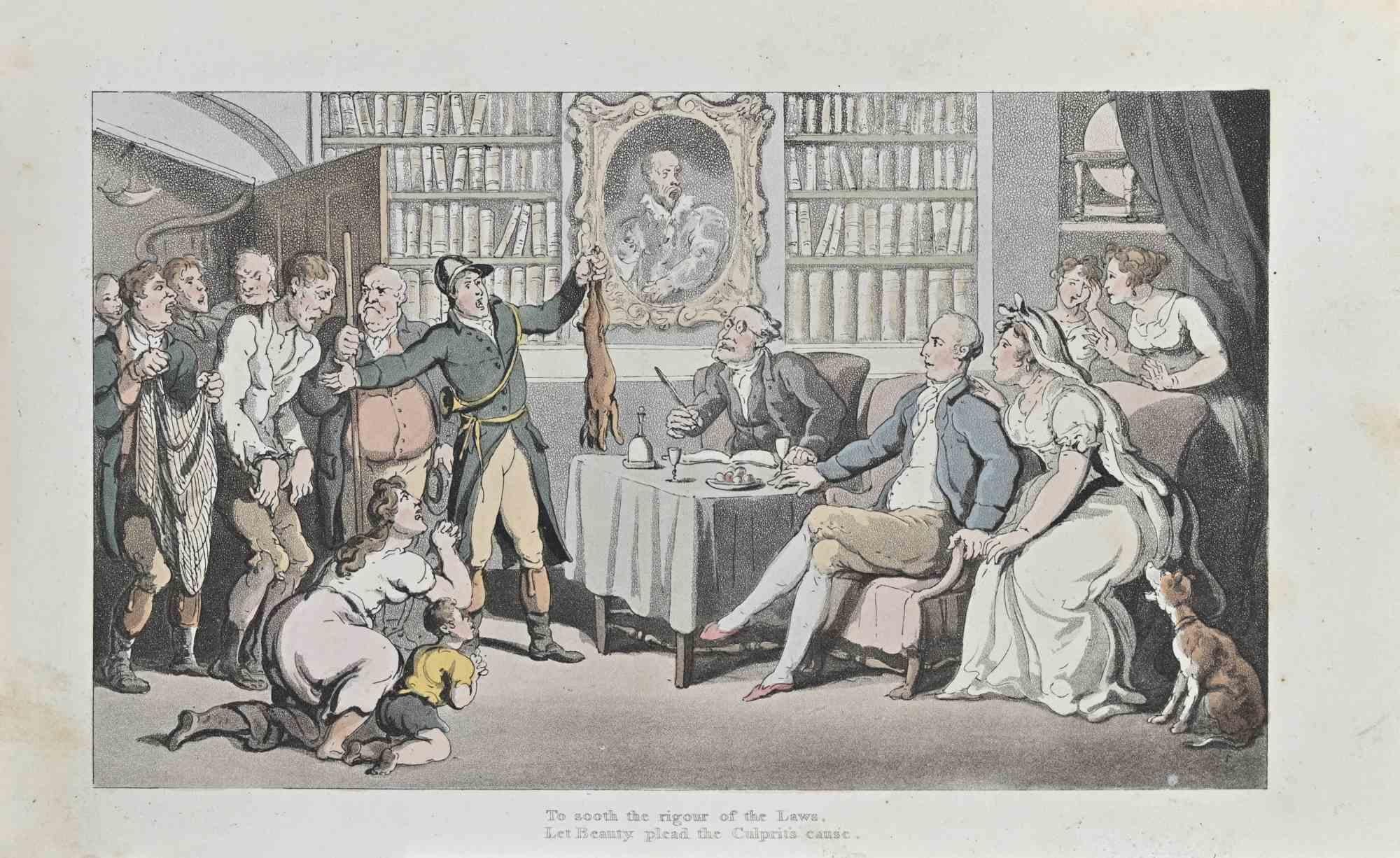 Per placare il rigore delle leggi - Acquaforte di Thomas Rowlandson - 1817