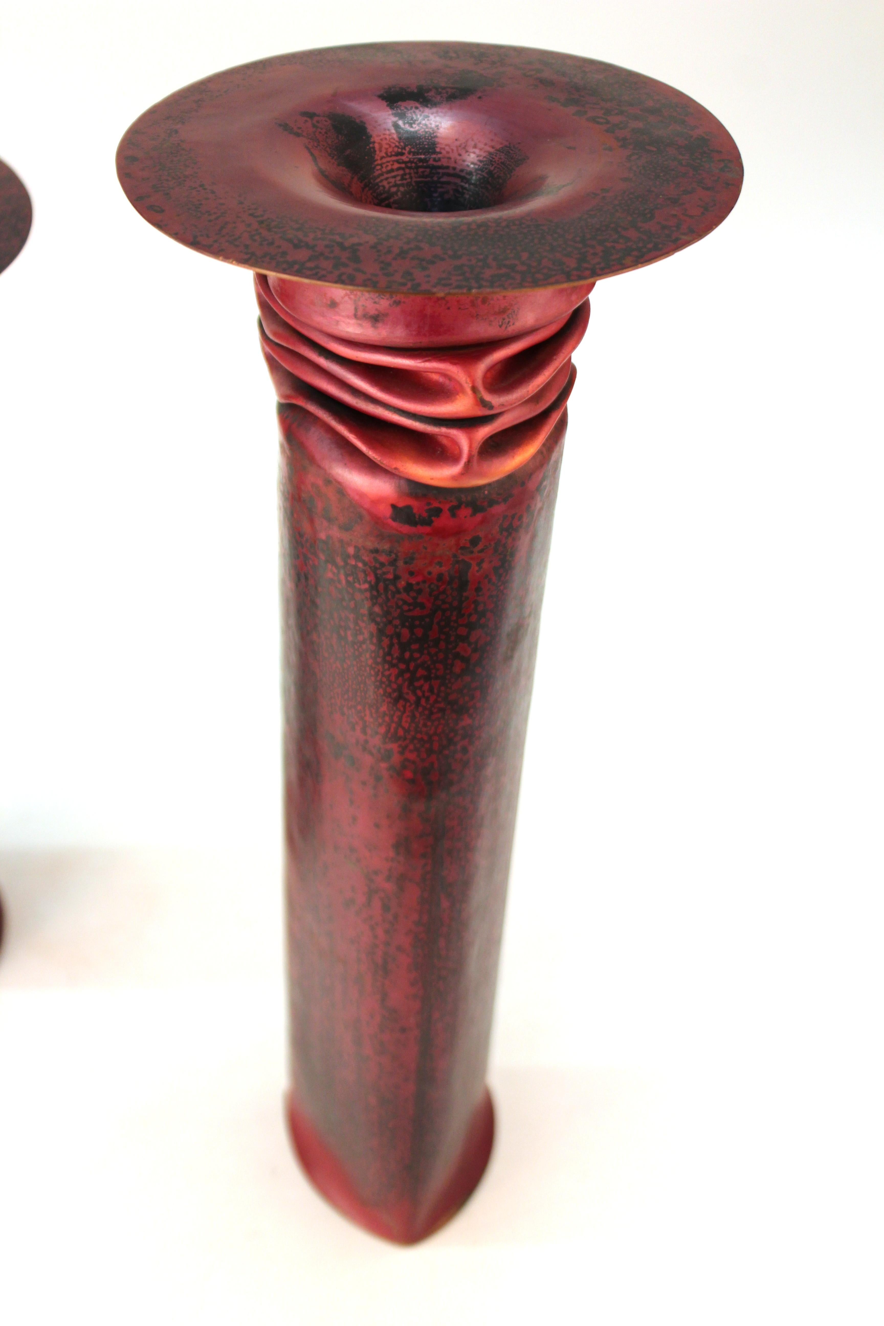 Thomas Roy Markusen American Modernist Candleholders in Red Patina For Sale 5