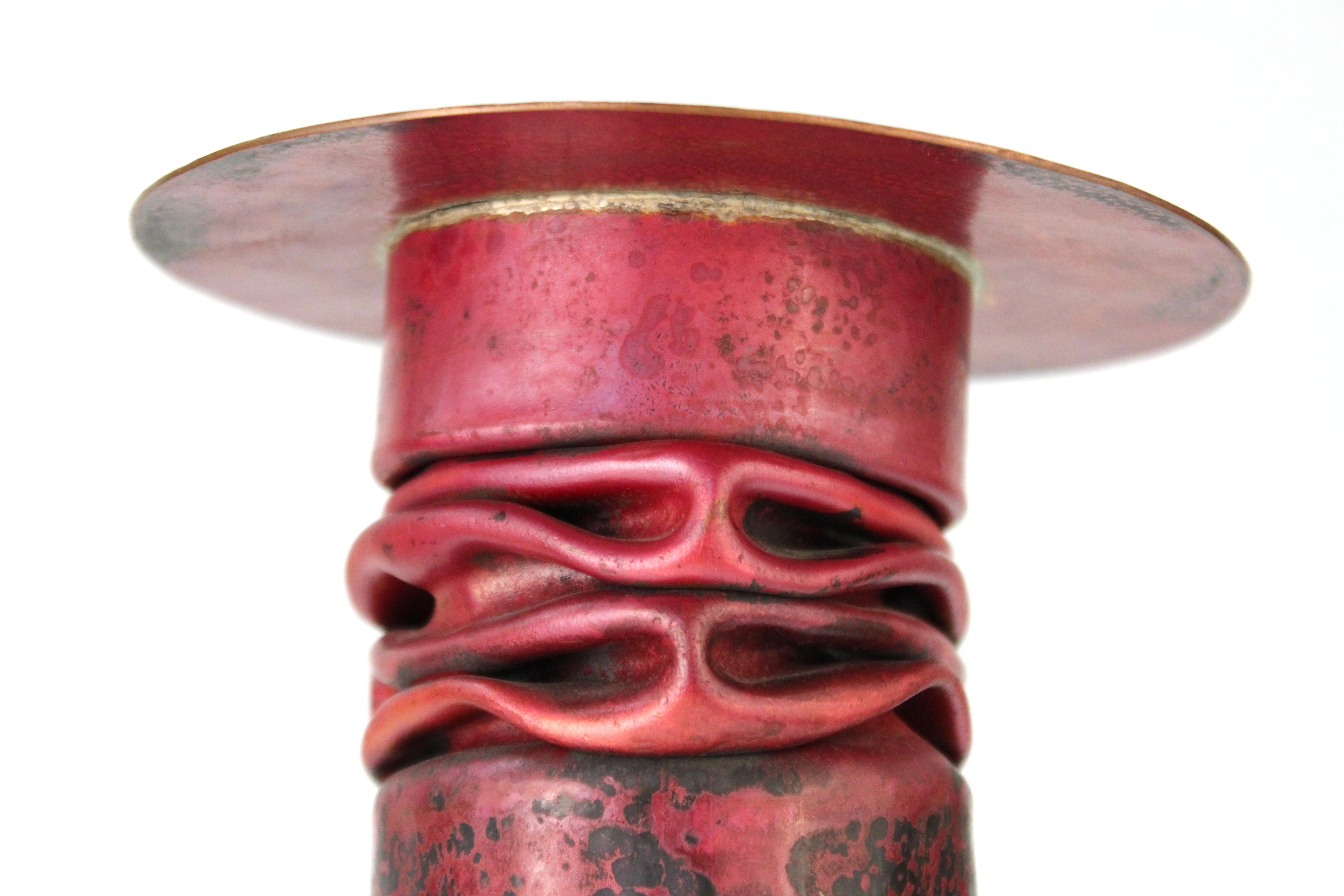 Thomas Roy Markusen American Modernist Candleholders in Red Patina In Good Condition For Sale In New York, NY