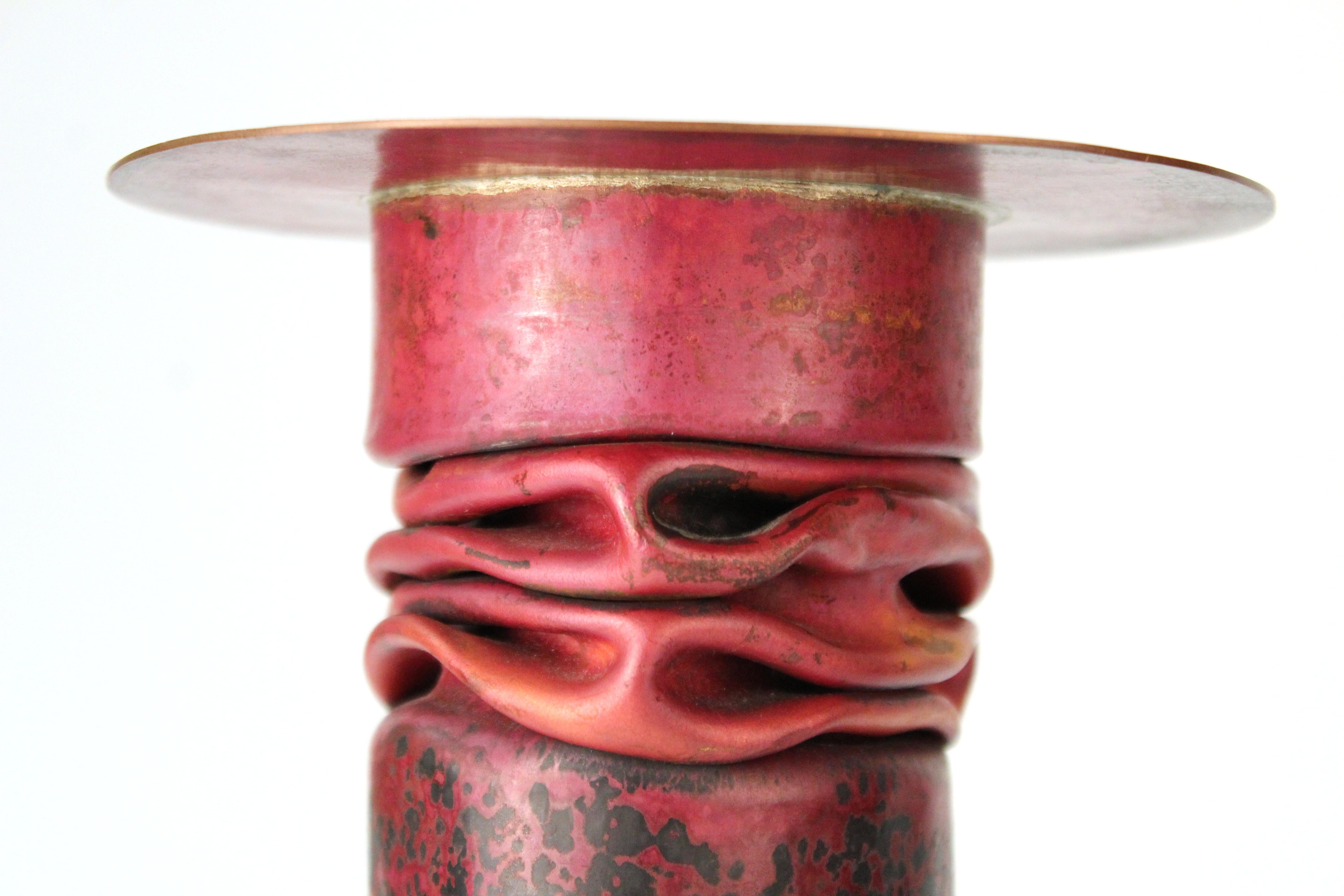 Late 20th Century Thomas Roy Markusen American Modernist Candleholders in Red Patina For Sale