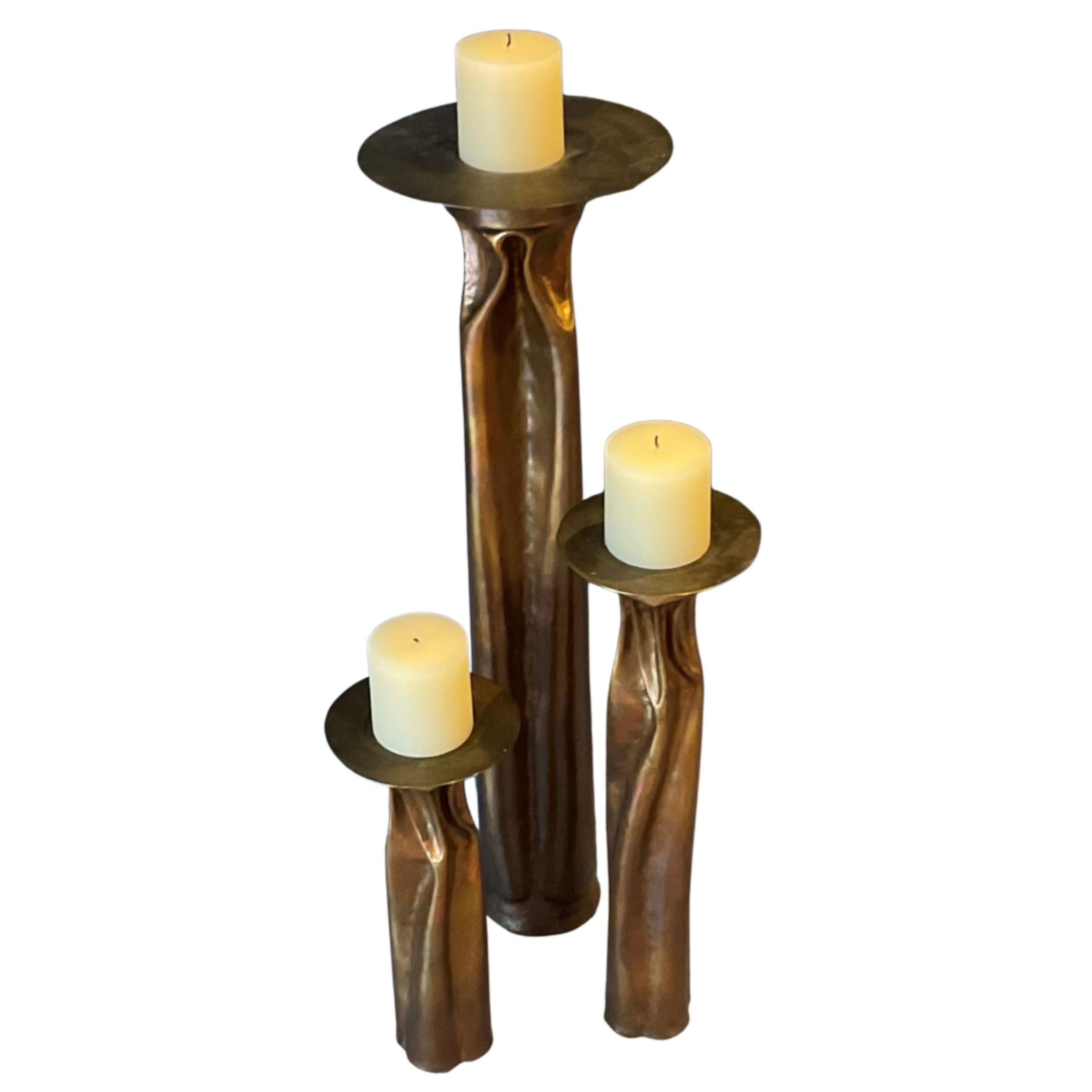 Set aus 3 Kupfer-Kerzenhaltern von Thomas Roy Markusen (amerikanisch) im Angebot