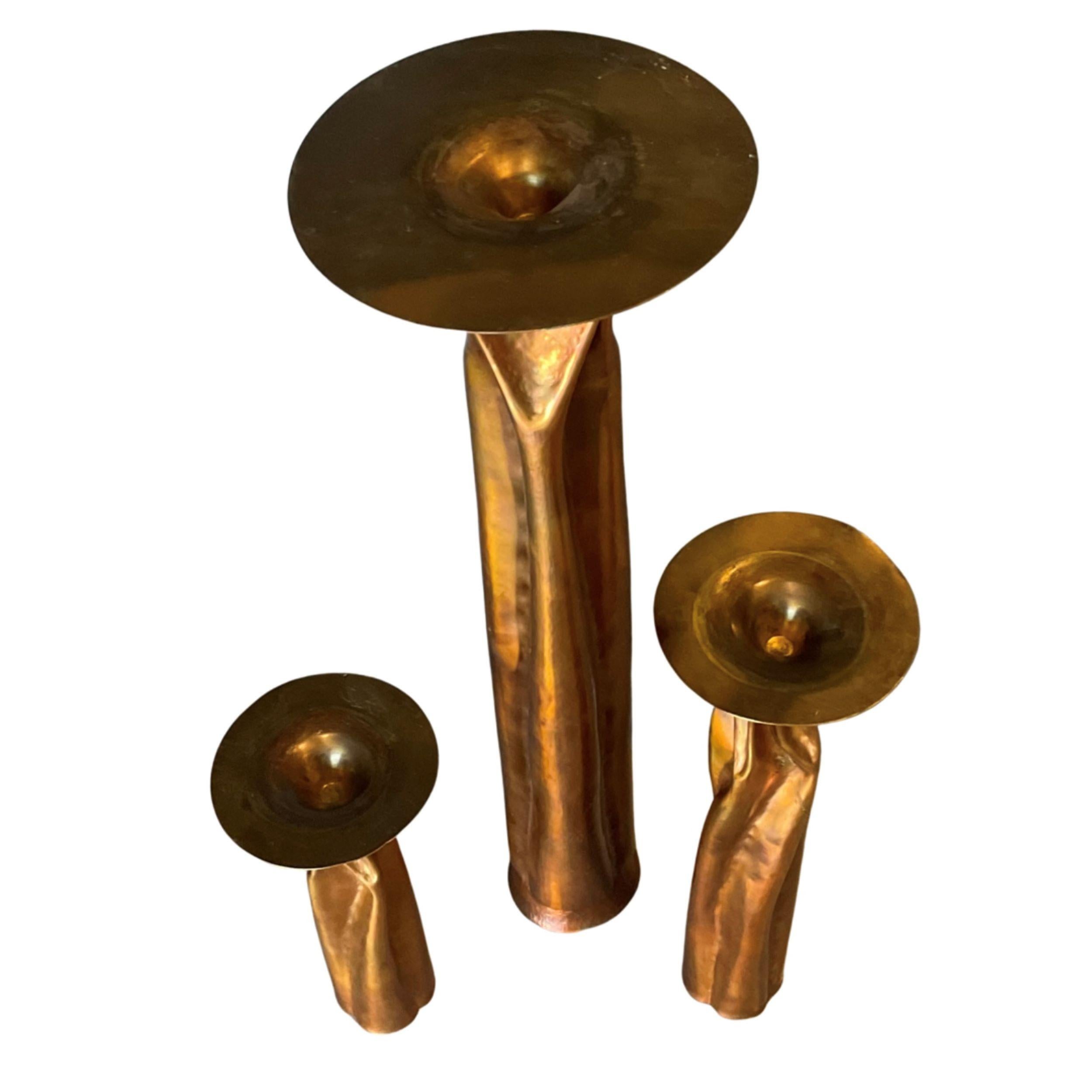 Late 20th Century Thomas Roy Markusen Set of 3 Copper Candle Holders For Sale