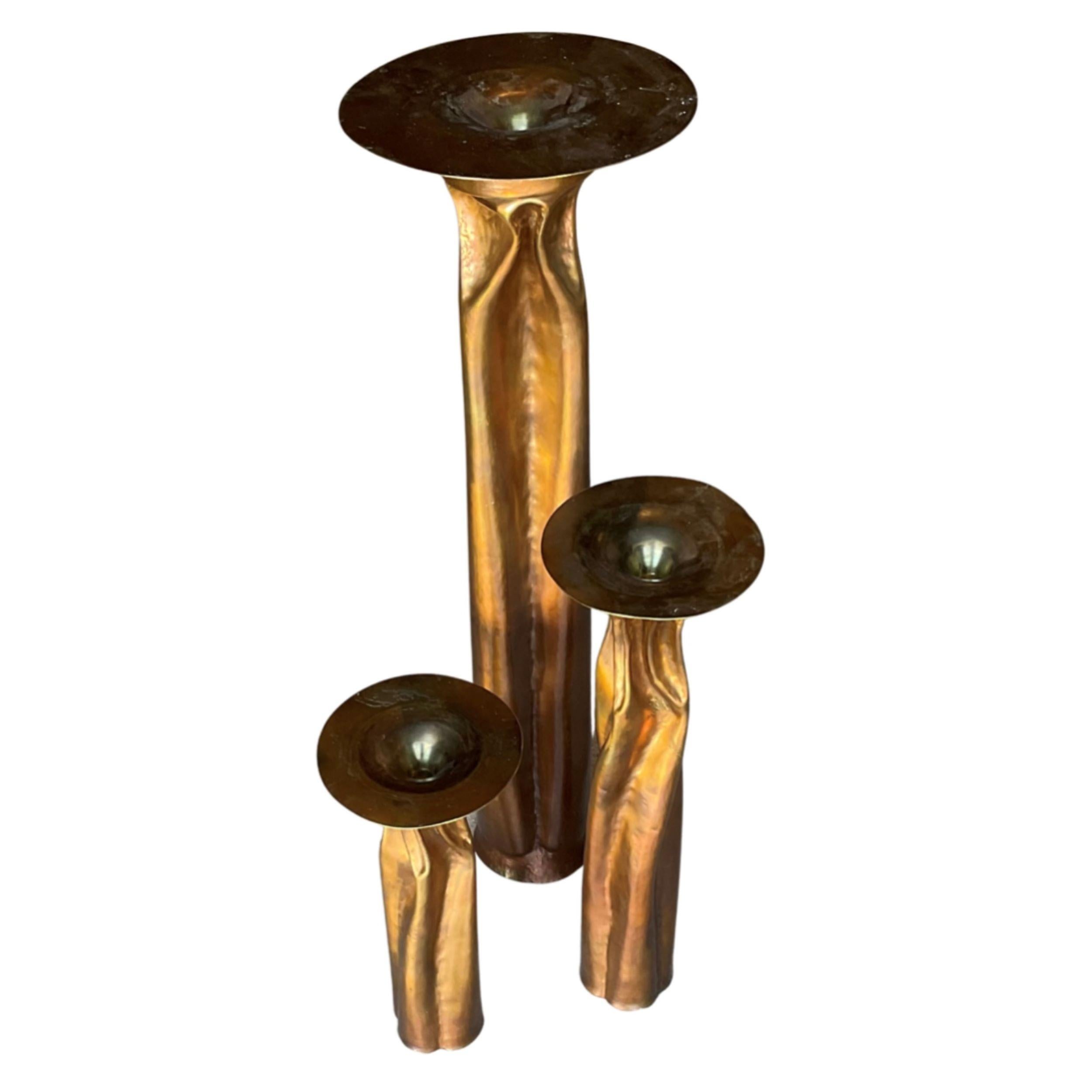 Thomas Roy Markusen Set of 3 Copper Candle Holders For Sale 2