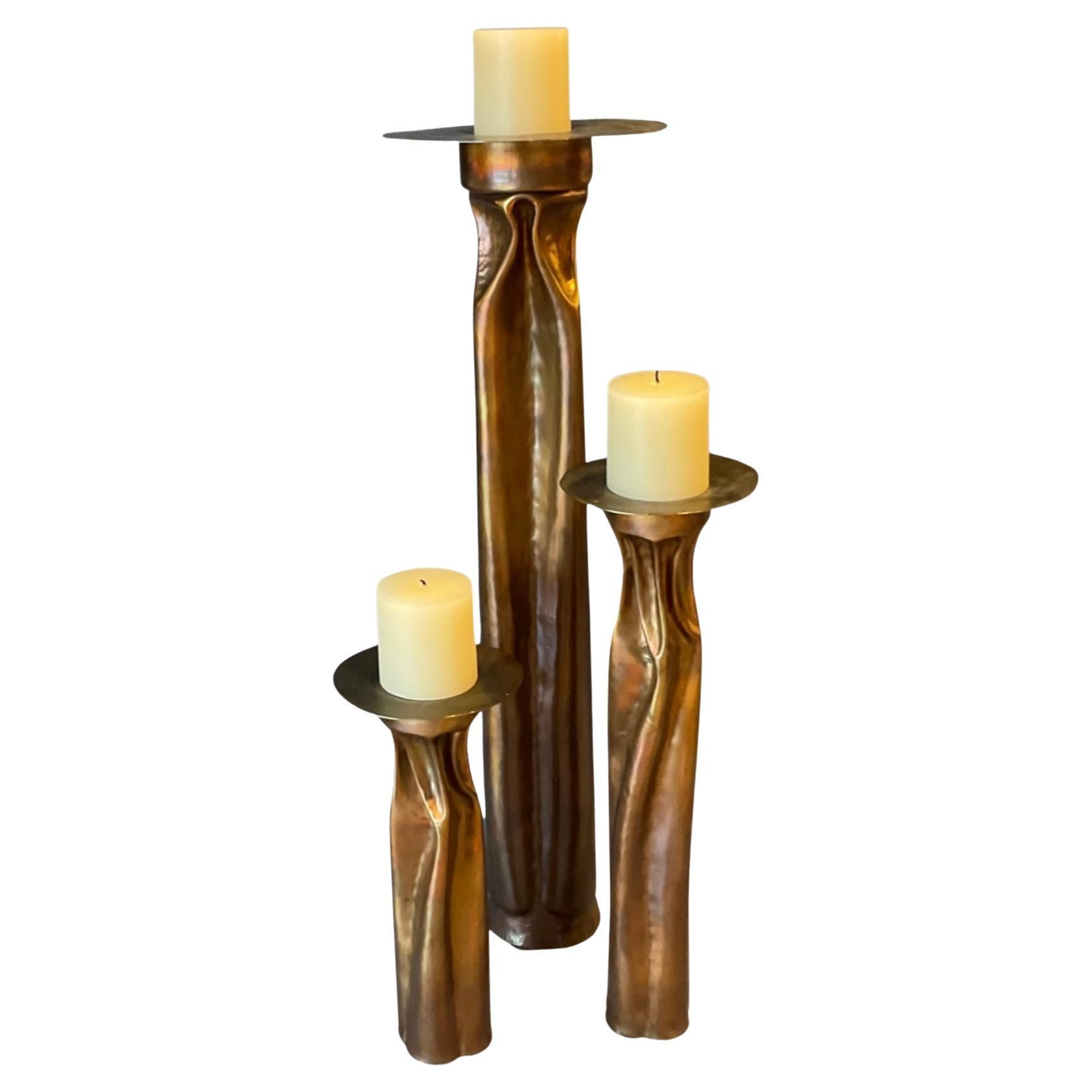 Thomas Roy Markusen Set of 3 Copper Candle Holders For Sale