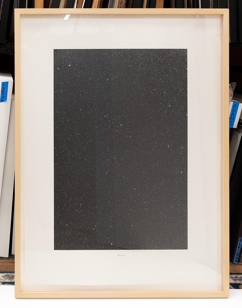 #2 18h12m/40 degree by Thomas Ruff is a 35.13 x 25.5 inch grano-lithograph black and white print of a star filled sky. 

Frame size: 38 x 28.13 x 1.88 in.
Edition 40/40
Varnished, on Ikonorex white board
Signed and numbered in pencil on