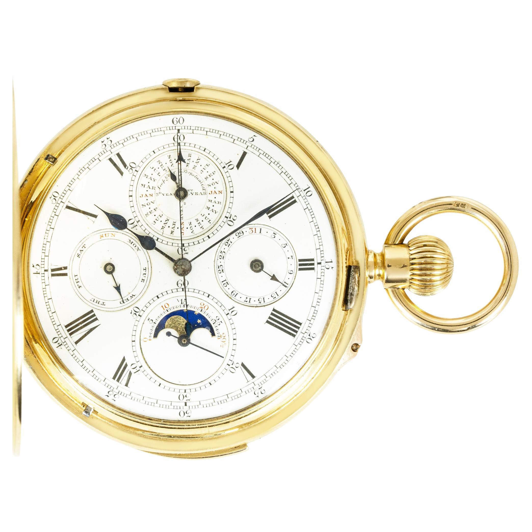 Thomas Russell & Son. A Rare Gold Perpetual Calendar Minute Repeater Chronograph