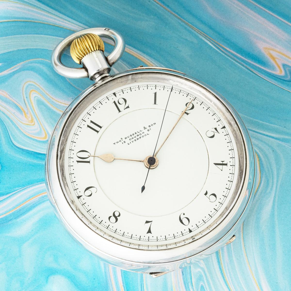 Thomas Russell & Son. A Rare Silver Karrusel Pocket Watch C1939 en venta 6