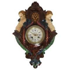 Thomas Sargent Palissy Ware Majolika Wanduhr um 1870 Japy Freres Uhrwerk