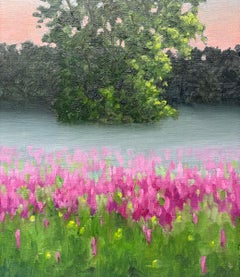 11 agosto: Paesaggio Plein Air dipinto ad olio su tela di un campo di campagna in estate
