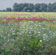 August 16: Plein Air Landscape Oil Painting on Canvas of Wildflowers in Field