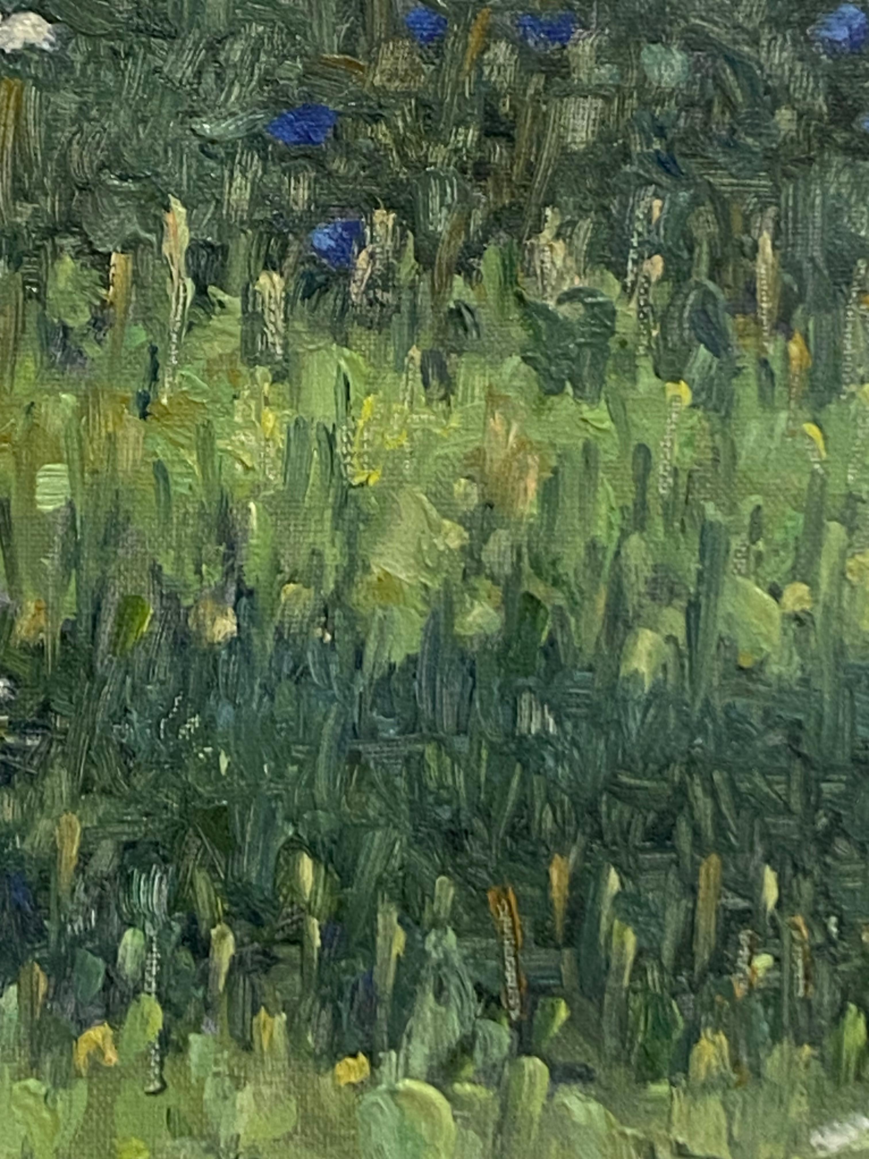 Pittura di campo 2 agosto 2021, pizzo di Queen Anne bianco, fiori di campo blu violacei 3