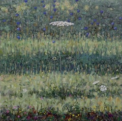 Field Painting August 2 2021, White Queen Anne's Lace, Blue Violet Wildflowers