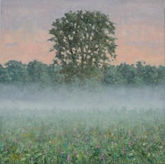 Field Painting August 2 - Contemporary Landscape Painting Purple Flowers, 2024