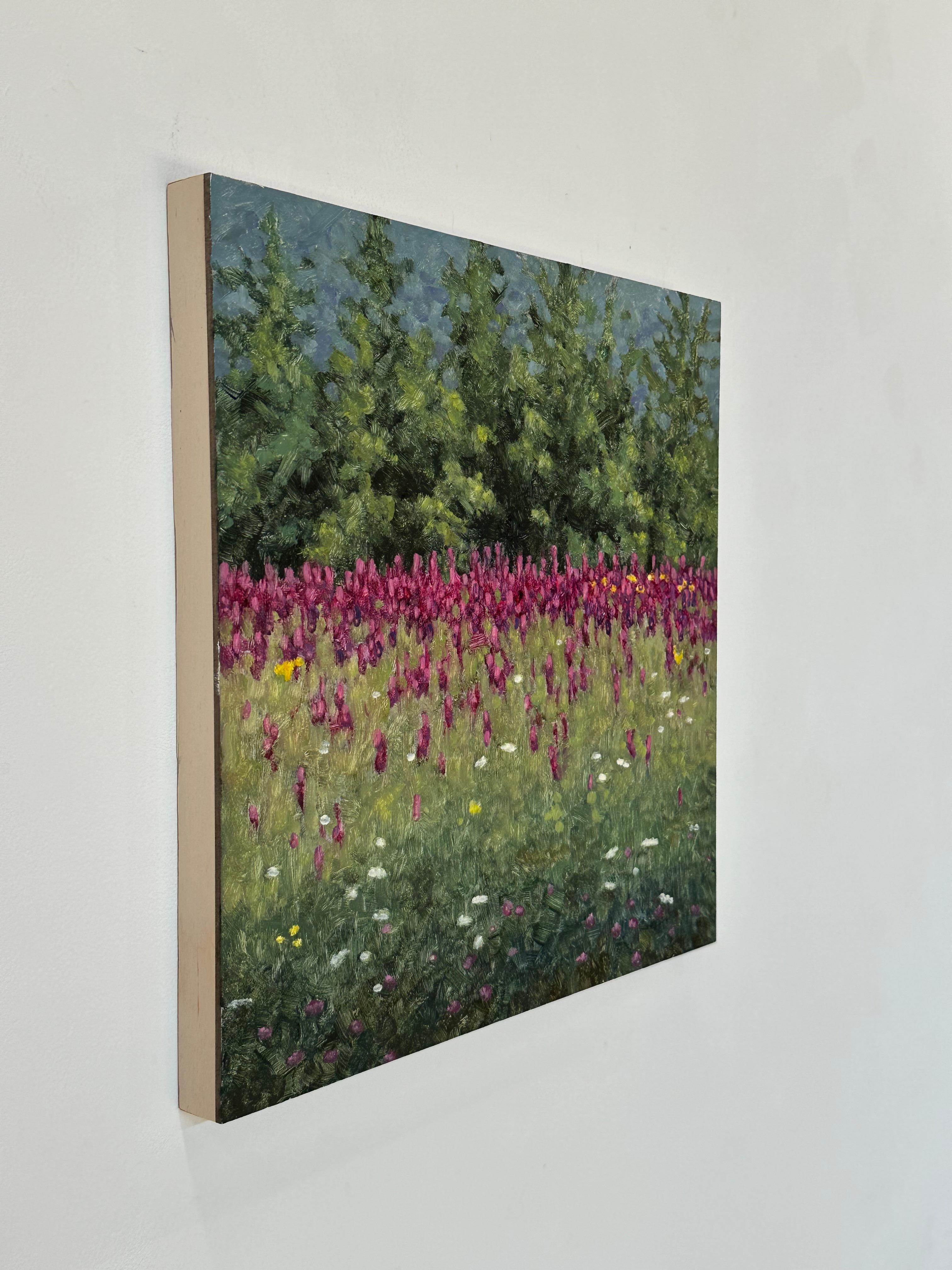 Field Painting August 21 - Contemporary Landscape Painting Purple Flowers, 2023 For Sale 9