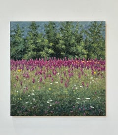 Field Painting August 21 - Contemporary Landscape Painting Purple Flowers, 2023