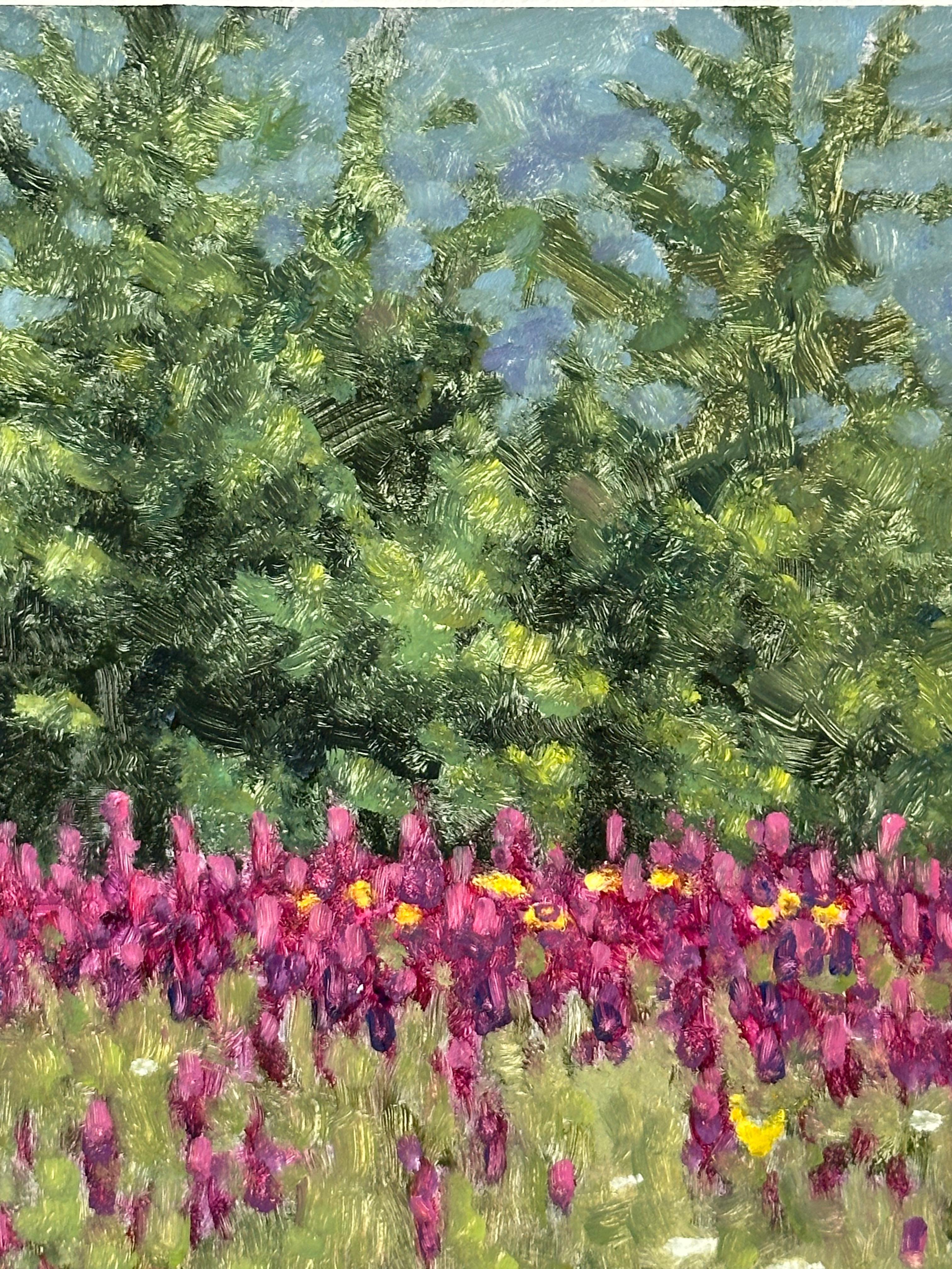 Field Painting August 21 - Contemporary Landscape Painting Purple Flowers, 2023 For Sale 3