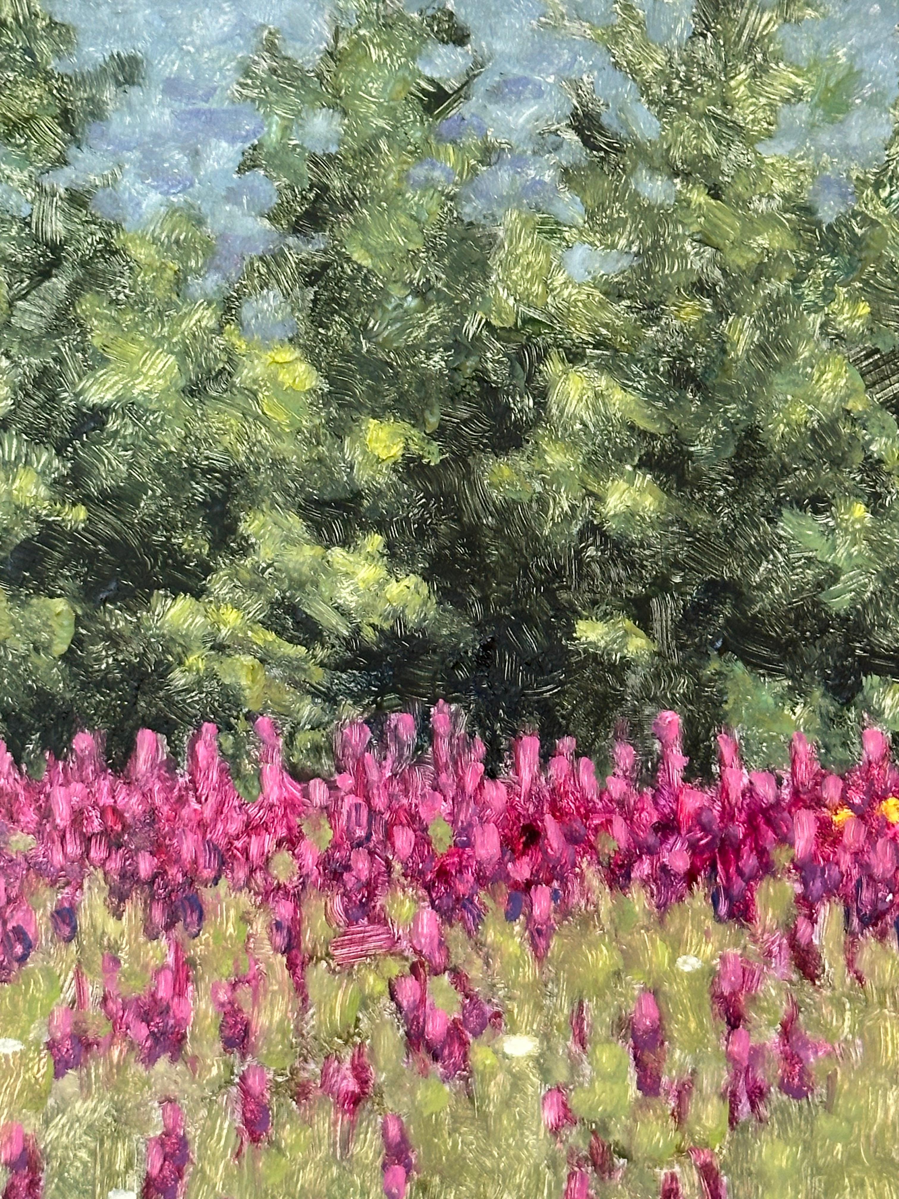 Field Painting August 21 - Contemporary Landscape Painting Purple Flowers, 2023 For Sale 5