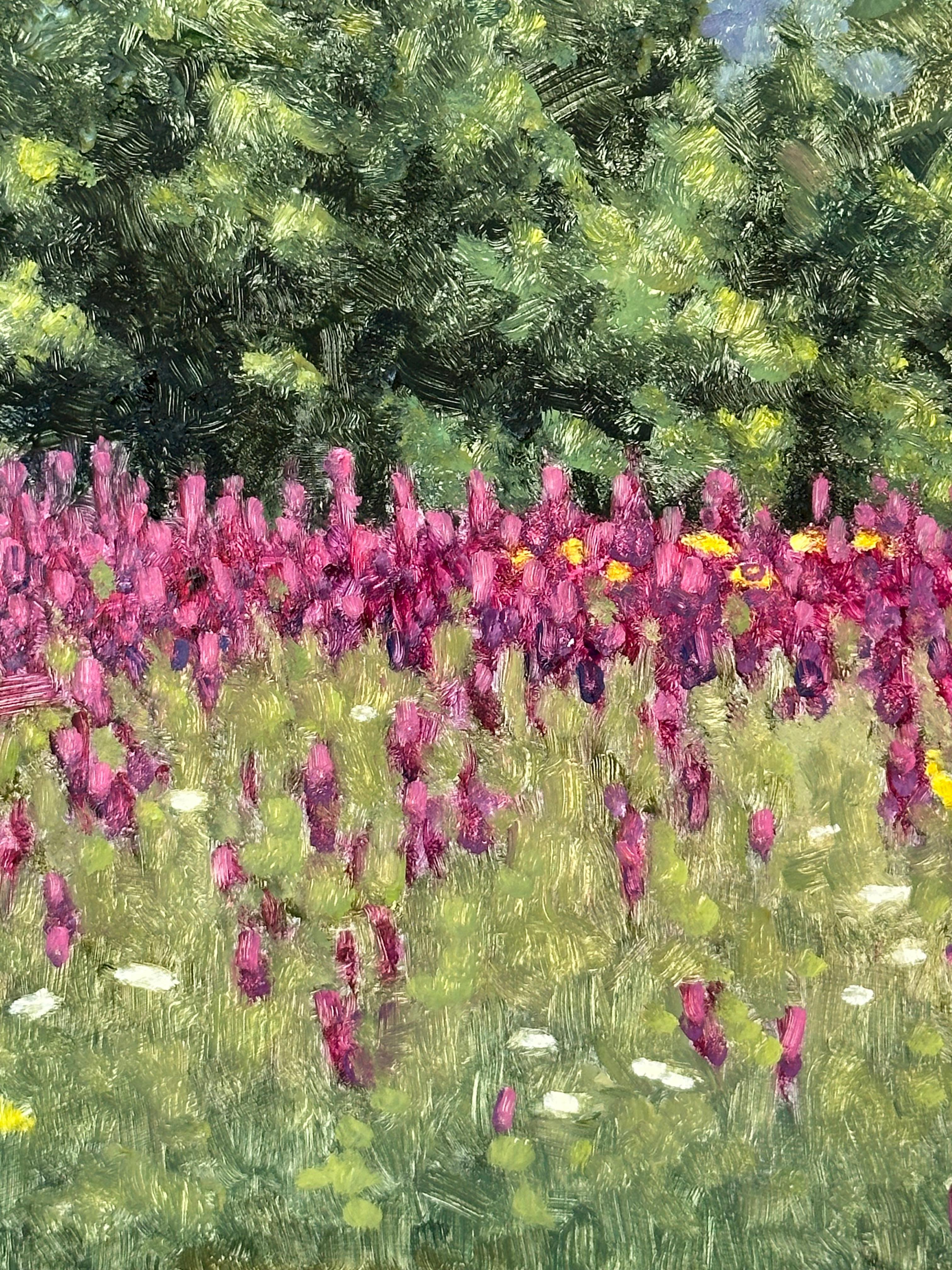 Field Painting August 21 - Contemporary Landscape Painting Purple Flowers, 2023 For Sale 6