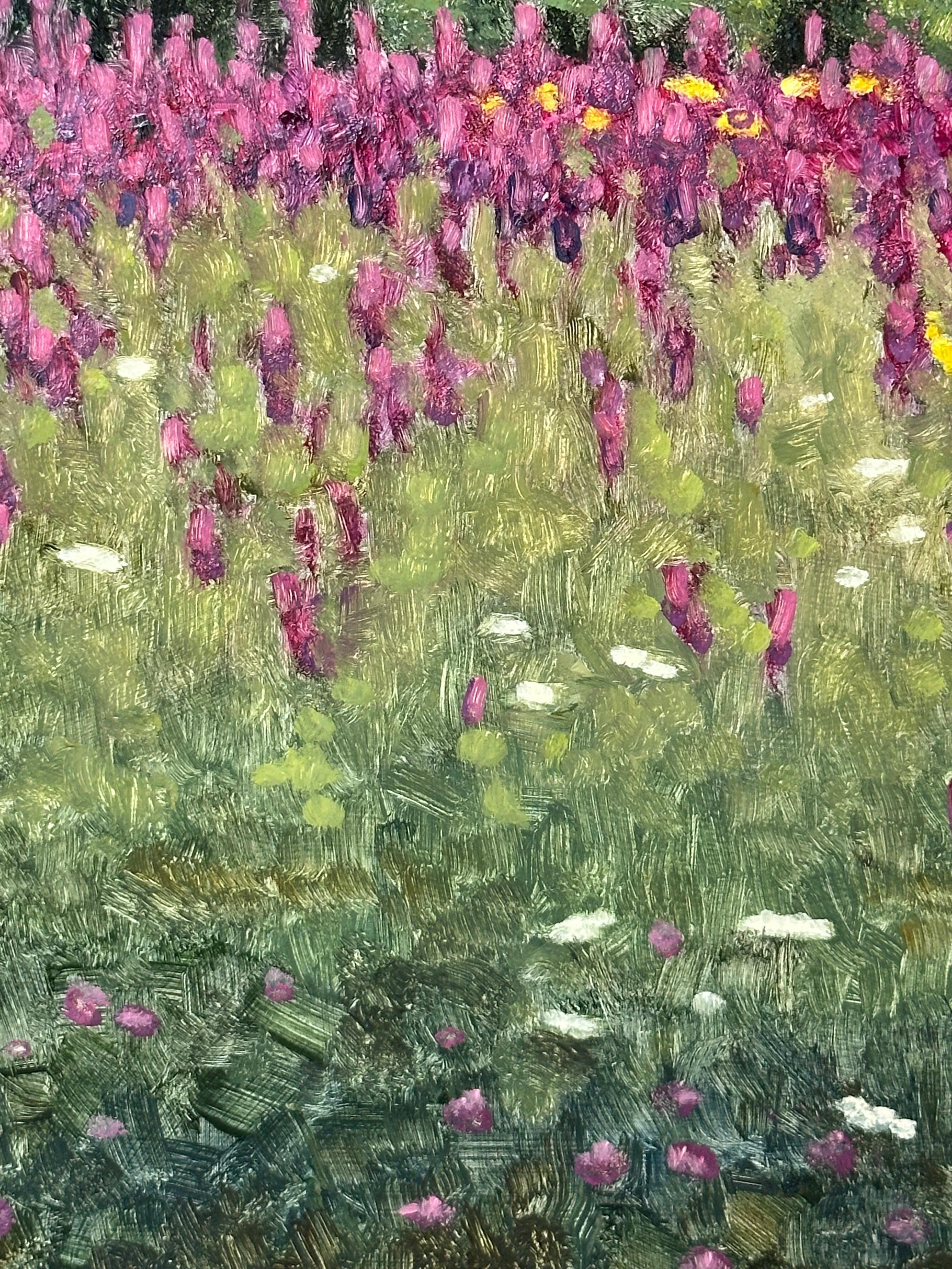 Field Painting August 21 - Contemporary Landscape Painting Purple Flowers, 2023 For Sale 7
