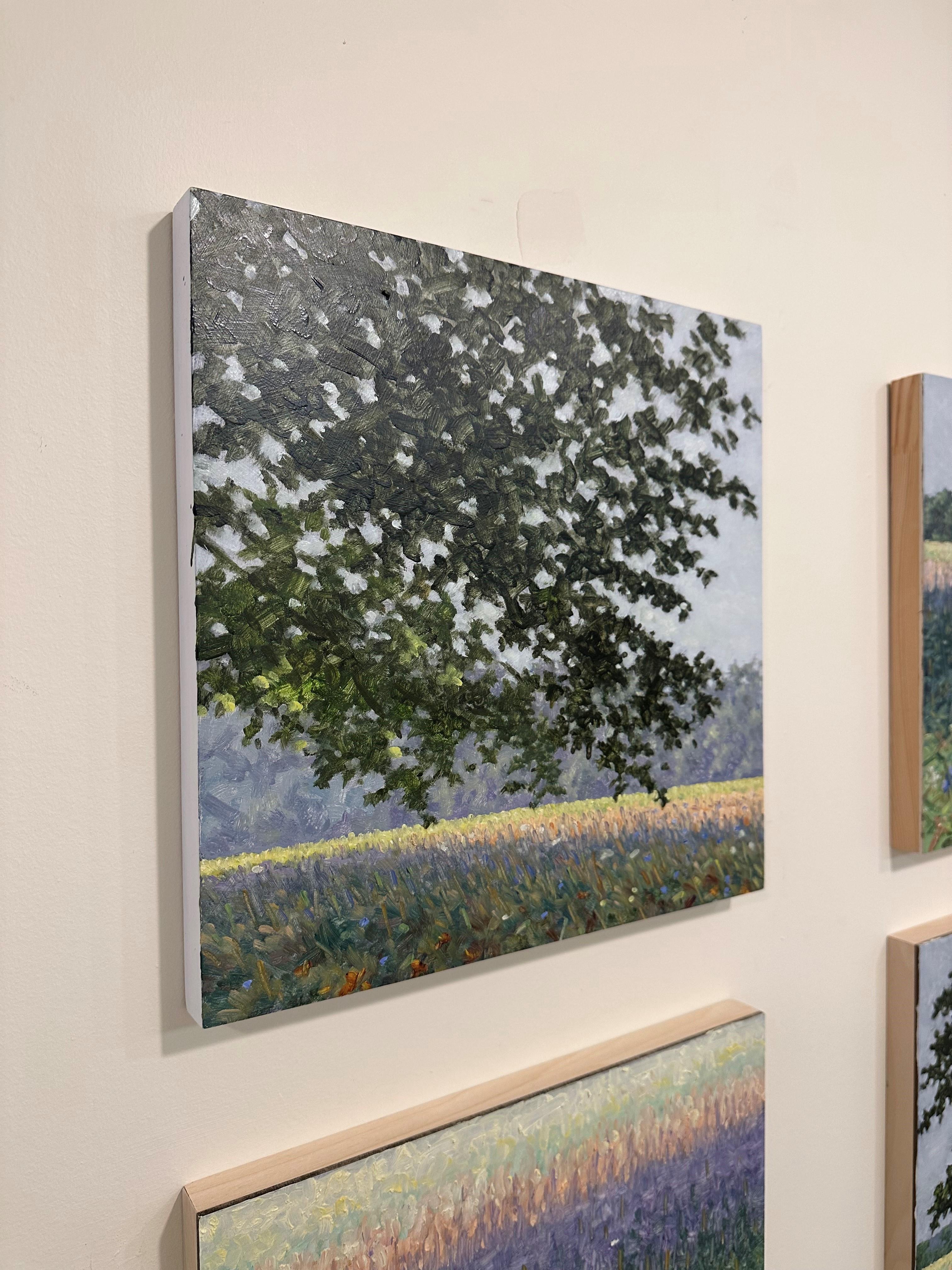 Pittura di campo 24 agosto 2020, Fiori in un campo verde, Albero, Tarda estate - Painting Contemporaneo di Thomas Sarrantonio