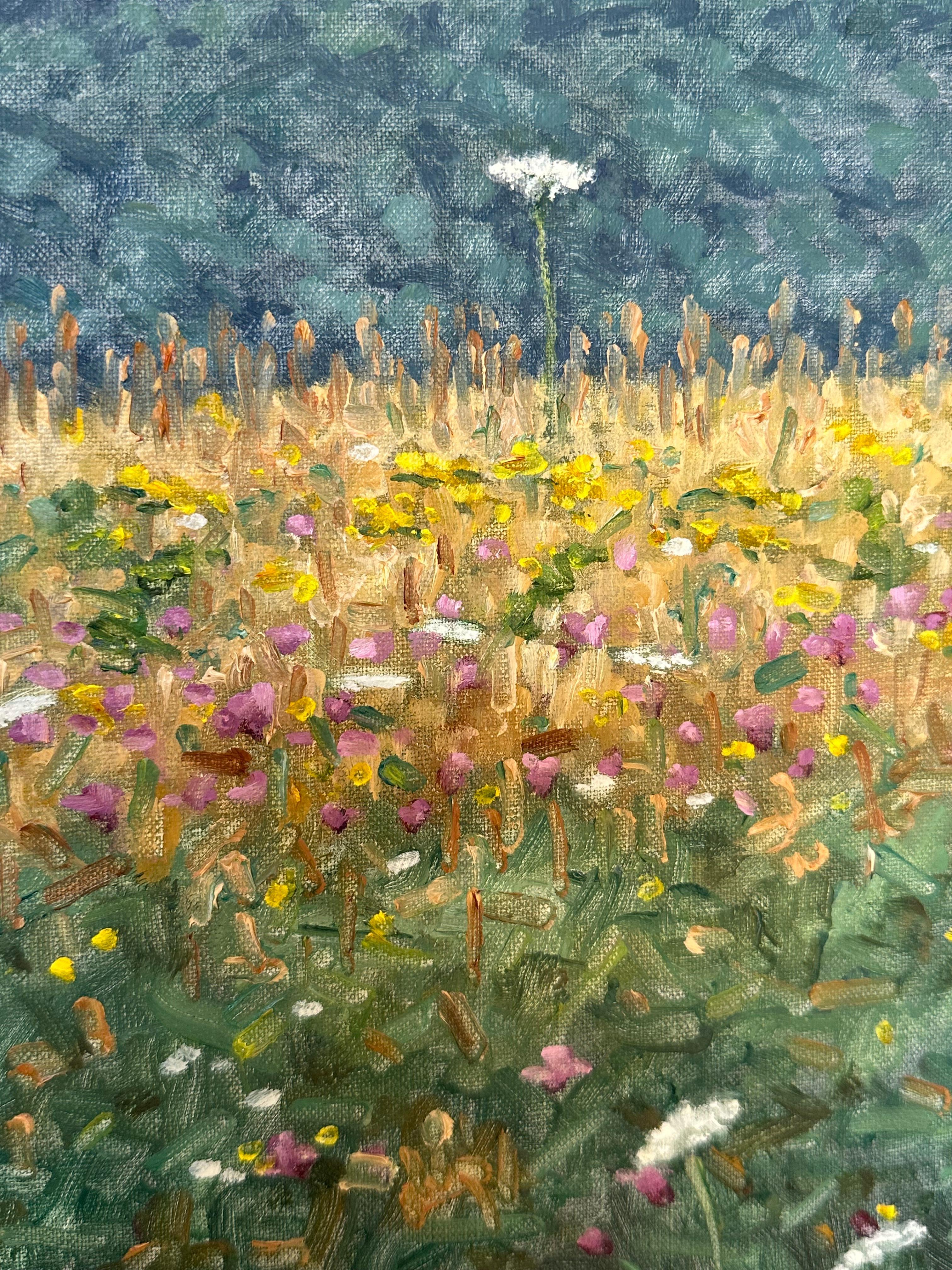 Pintura de campo 3 de agosto - Paisaje contemporáneo Pintura al óleo Flores, 2023 en venta 1