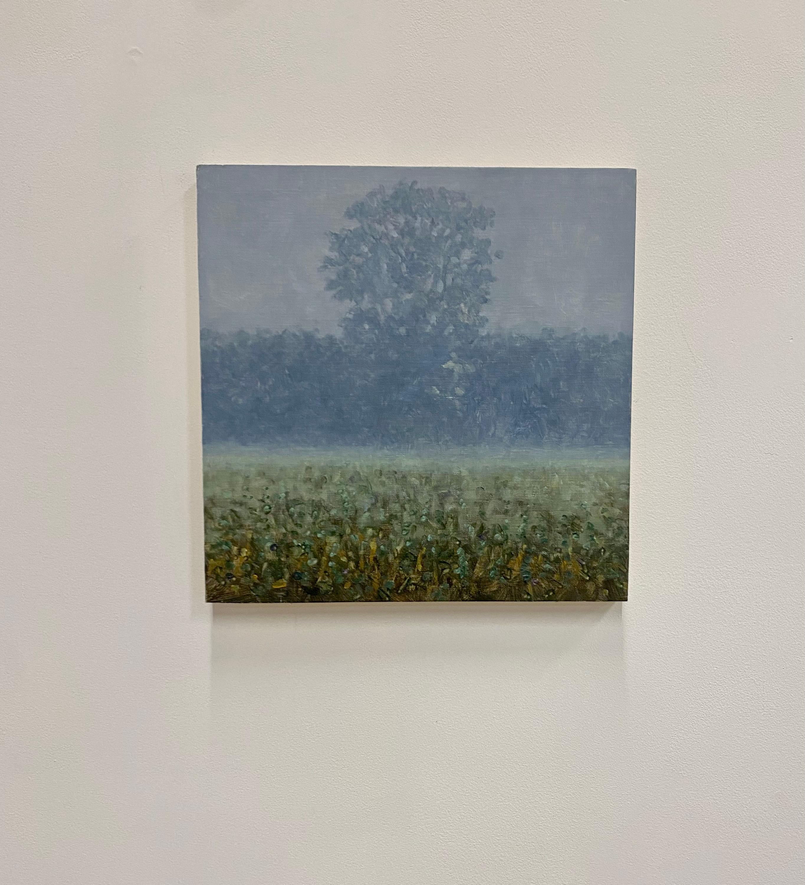 Pintura de campo 31 de agosto - Paisaje contemporáneo Árbol en niebla gris, 2021 - Painting de Thomas Sarrantonio