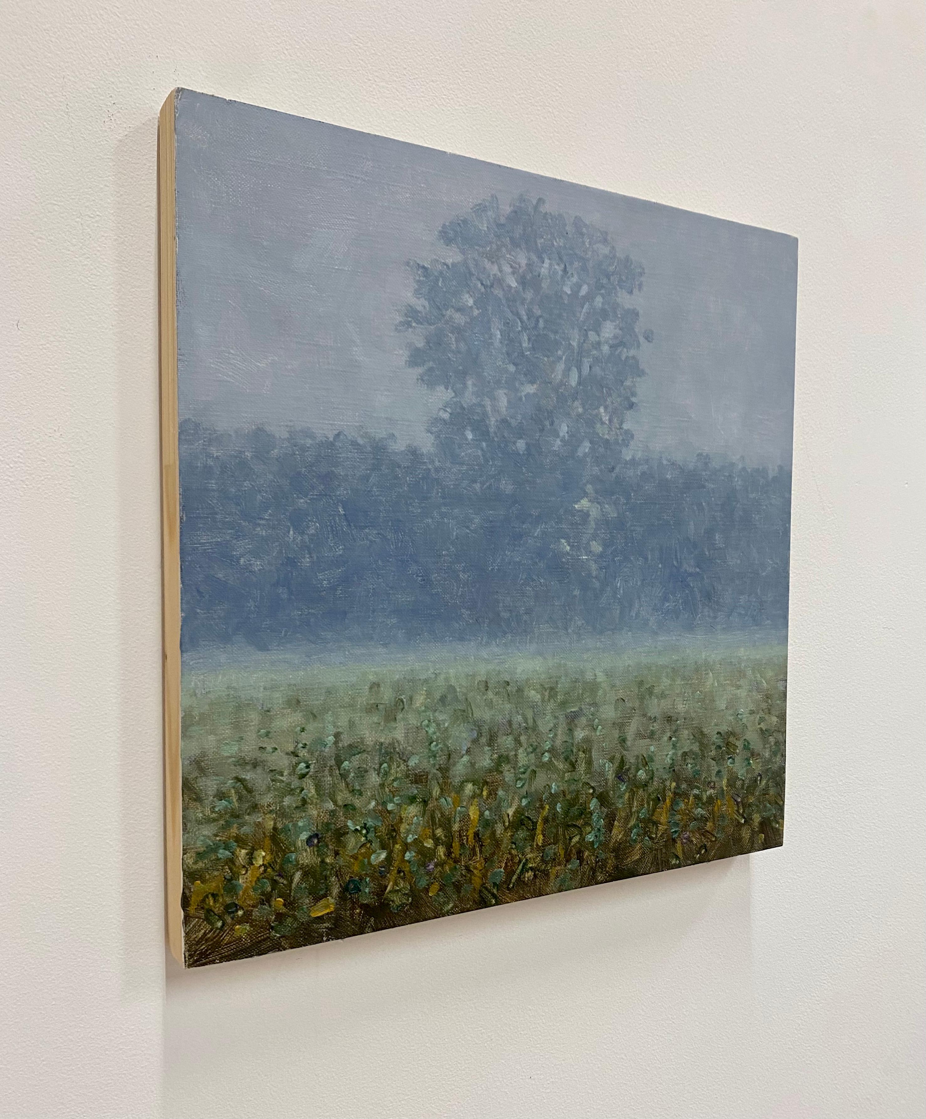 Pintura de campo 31 de agosto - Paisaje contemporáneo Árbol en niebla gris, 2021 - Painting Contemporáneo de Thomas Sarrantonio