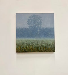 Field Painting August 31 - Contemporary Landscape Grass Tree in Gray Fog, 2022