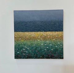 Field Painting August 7 - Contemporary Landscape Painting Purple Flowers, 2023