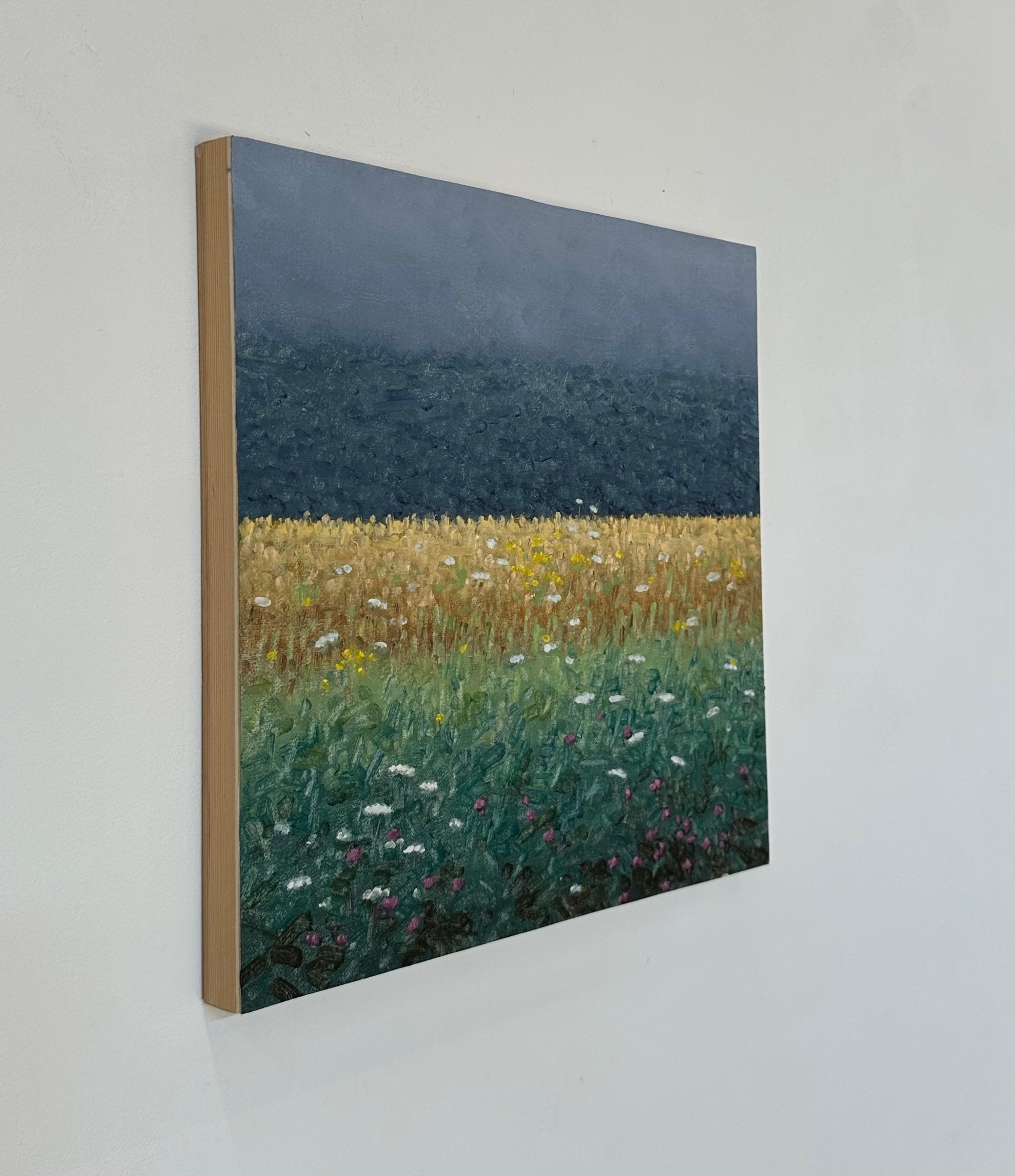 Peinture de terrain 7 août - Peinture de paysage contemporaine Fleurs violettes, 2023 - Contemporain Painting par Thomas Sarrantonio