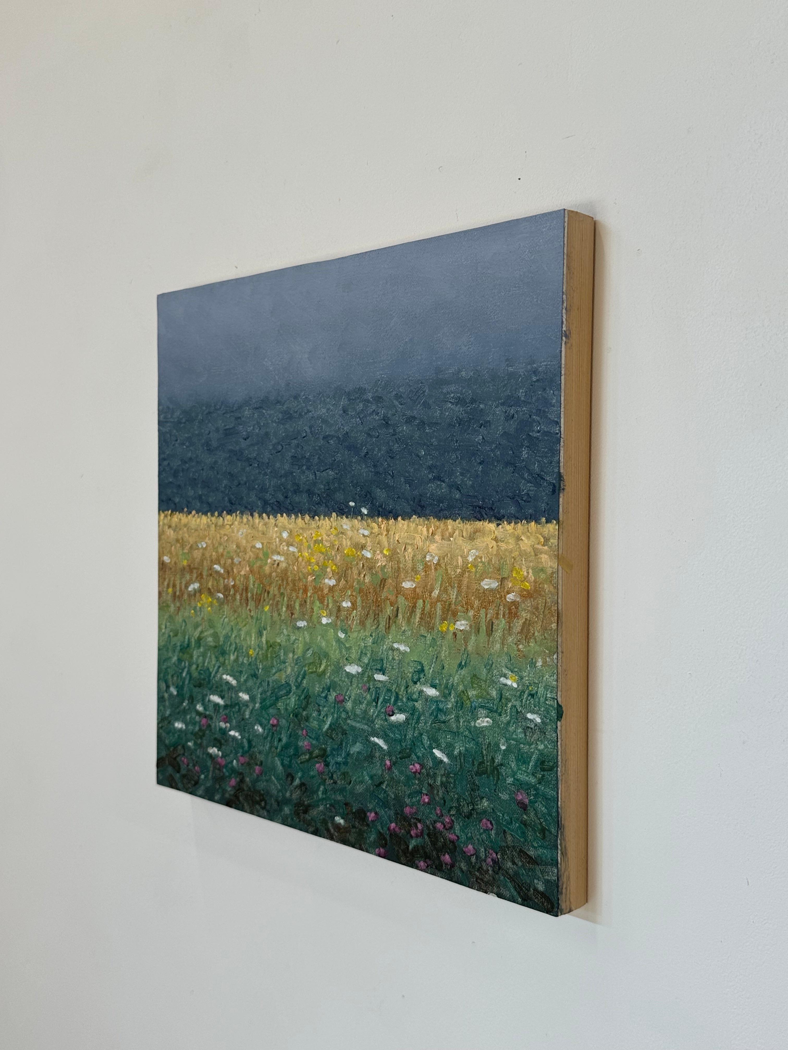 Peinture de terrain 7 août - Peinture de paysage contemporaine Fleurs violettes, 2023 en vente 4