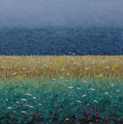 Feldmalerei 7. August - Contemporary Landscape Painting Purple Flowers, 2023