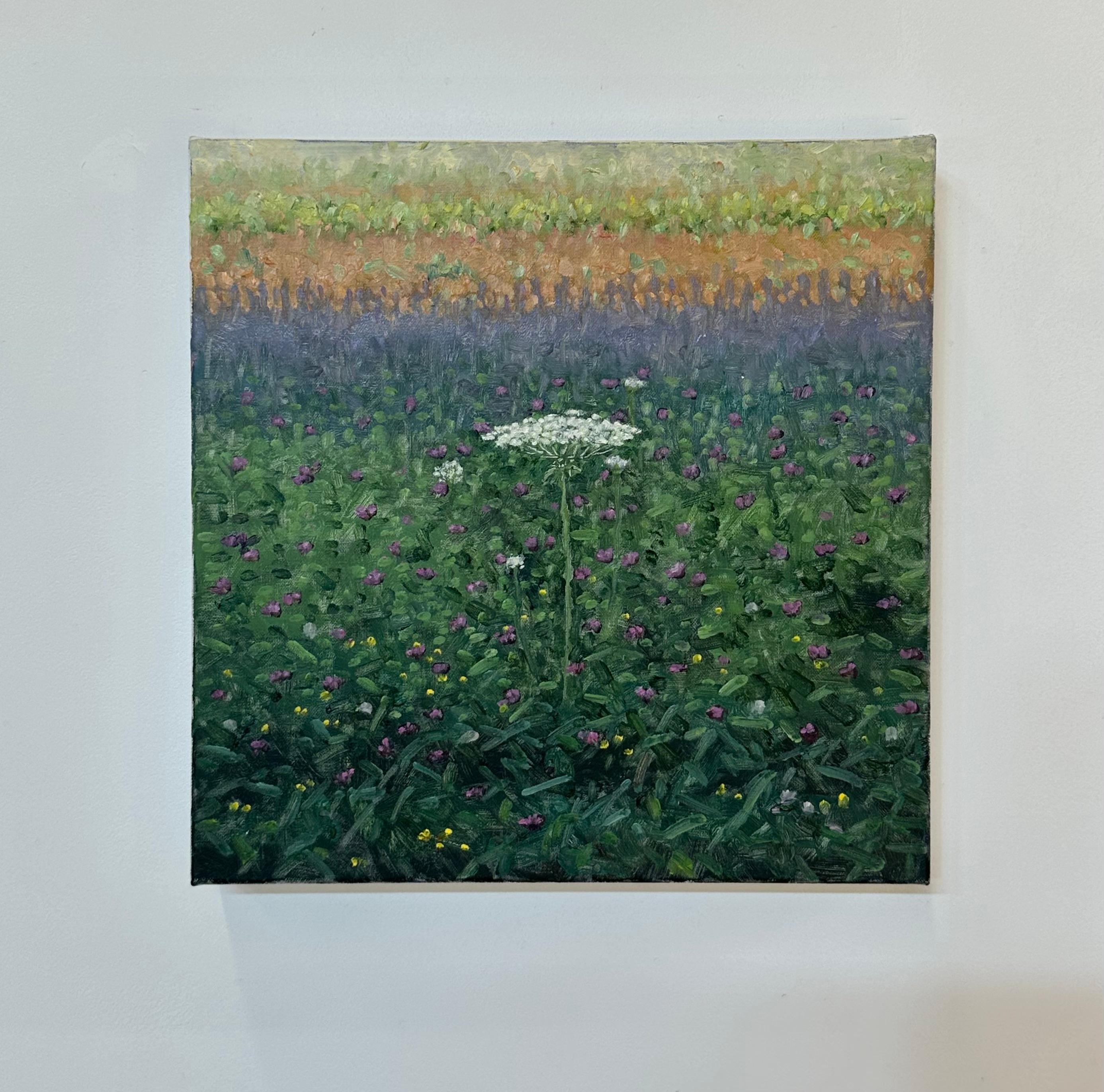 Field Painting August 9 - Contemporary Landscape Oil Painting Flowers, 2023 - Gray Landscape Painting by Thomas Sarrantonio