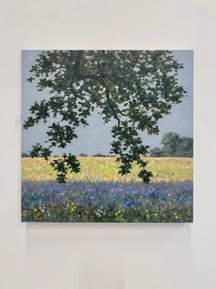 Field Painting July 1 - Contemporary Landscape Tree Lilac Flowers, 2022