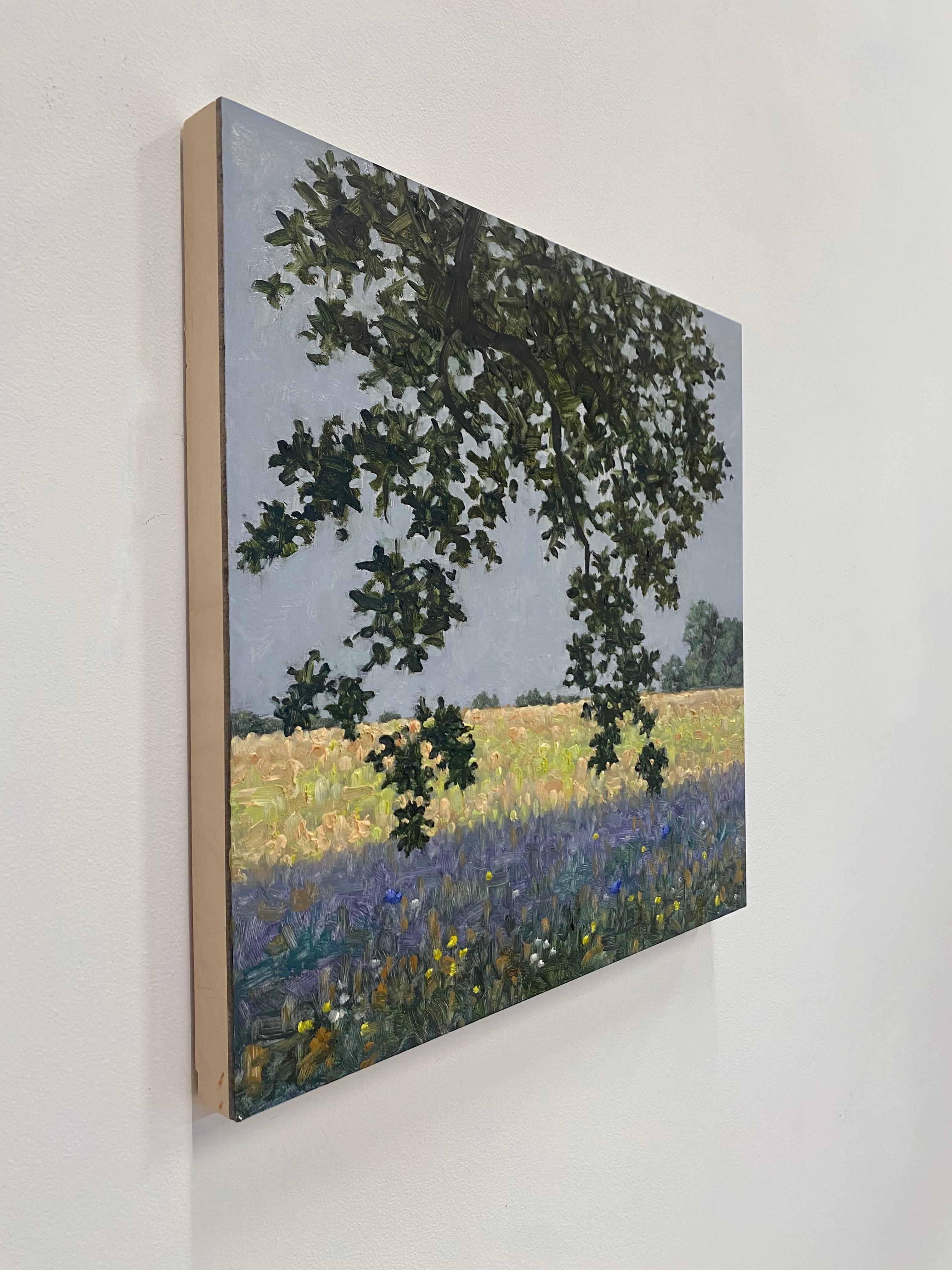Pittura di campo 1 luglio - Paesaggio contemporaneo albero fiori di lillà, 2022 - Landscape Painting Nero di Thomas Sarrantonio