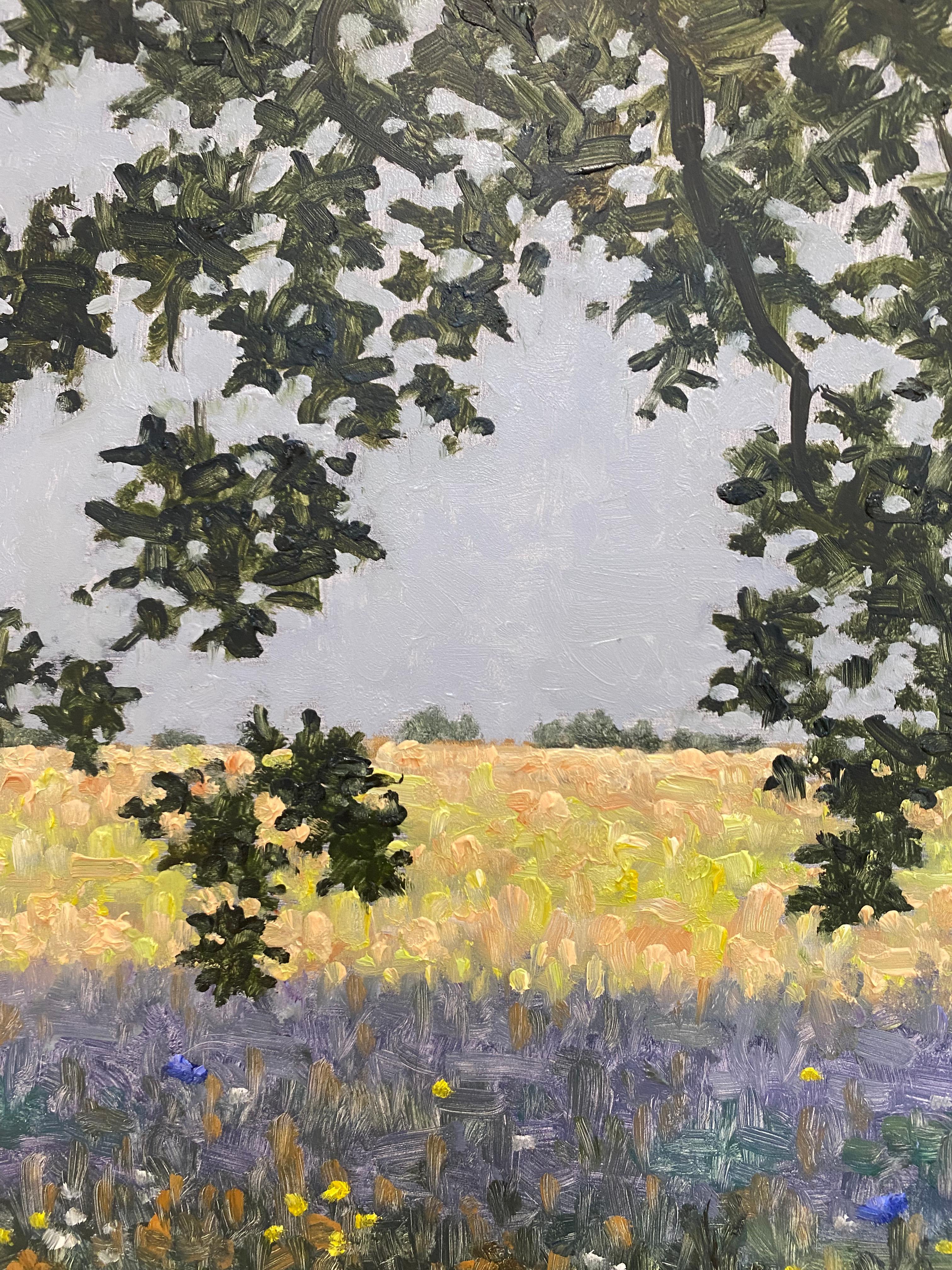 Pittura di campo 1 luglio - Paesaggio contemporaneo albero fiori di lillà, 2022 in vendita 1