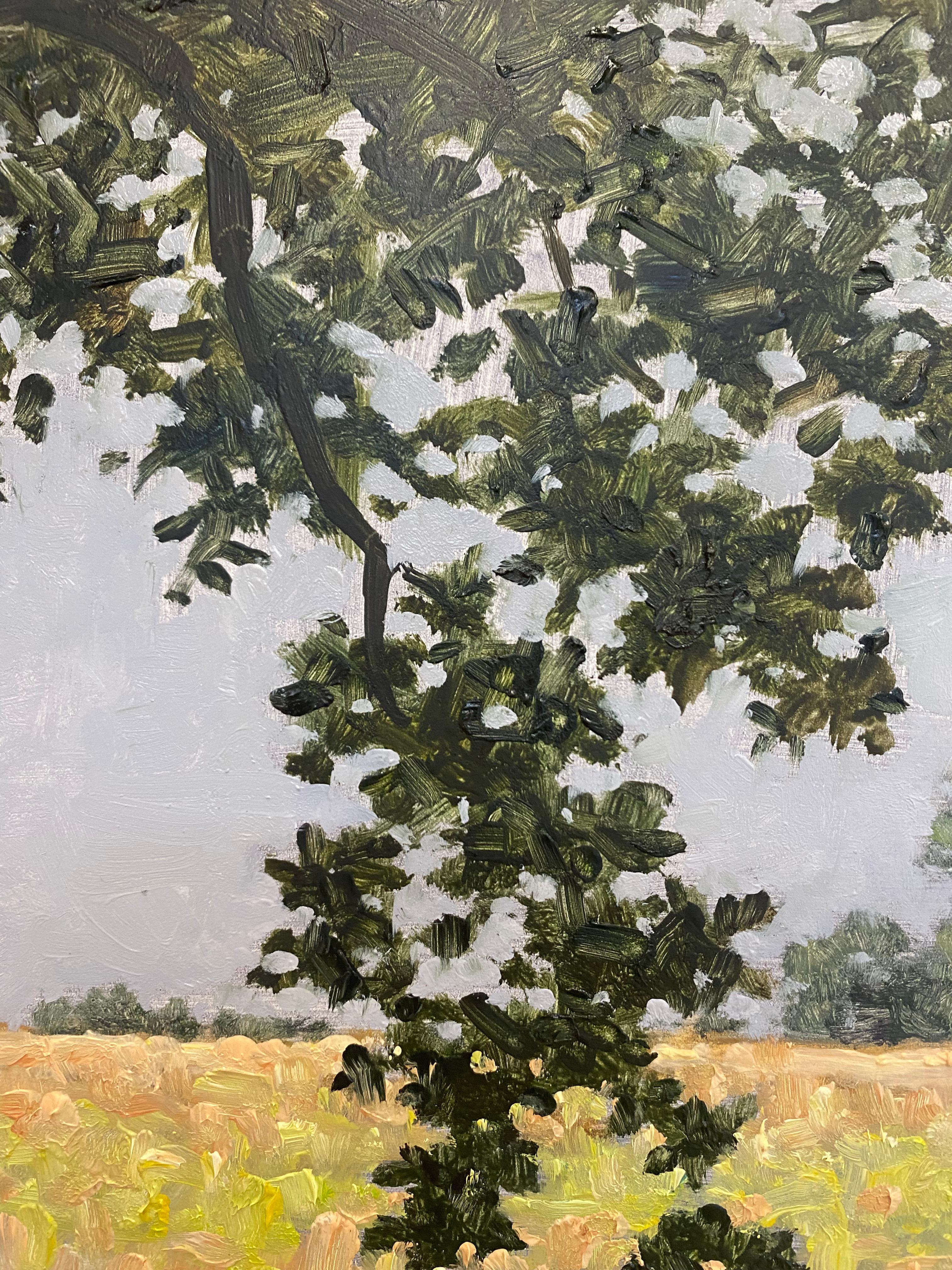 Pittura di campo 1 luglio - Paesaggio contemporaneo albero fiori di lillà, 2022 in vendita 2