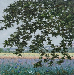 Field Painting July 12 2022, Summer Landscape, Lavender Flowers, Grass, Trees