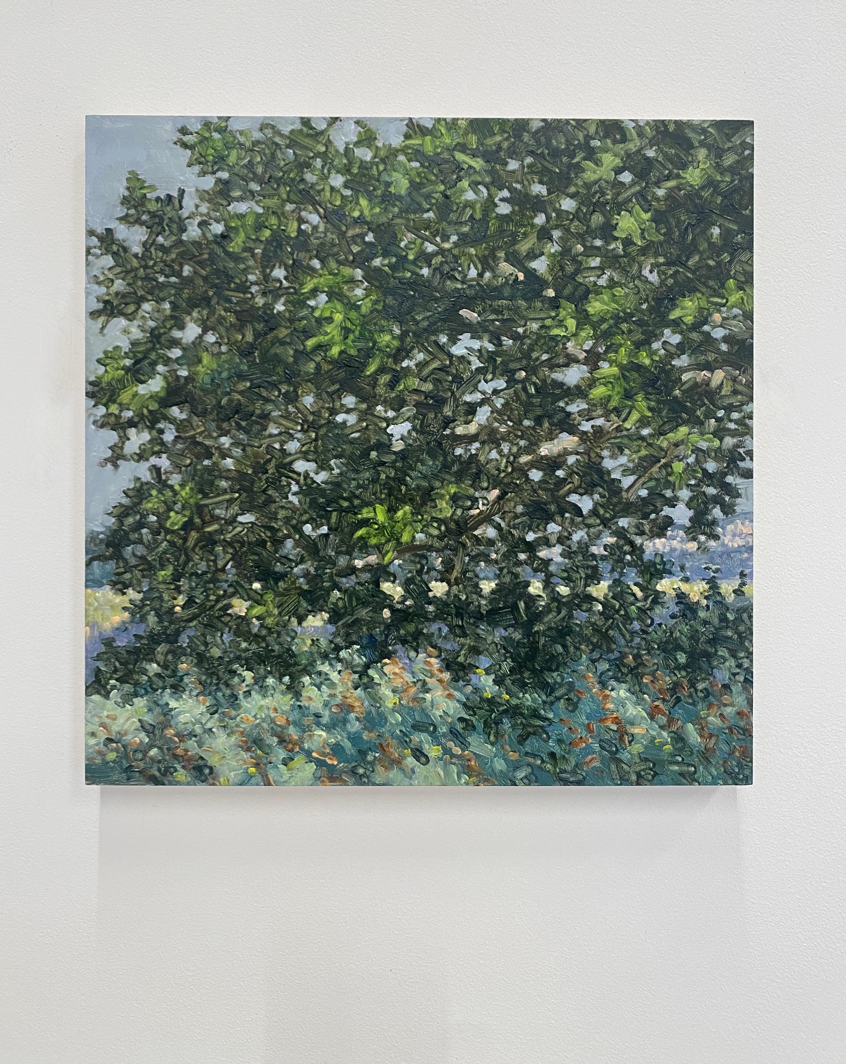 Peinture de terrain 15 juillet - Contemporary Landscape Green Tree Leaves Summer, 2022 - Painting de Thomas Sarrantonio
