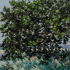 Pintura de campo 15 de julio - Paisaje contemporáneo Hojas del árbol verde Verano, 2022