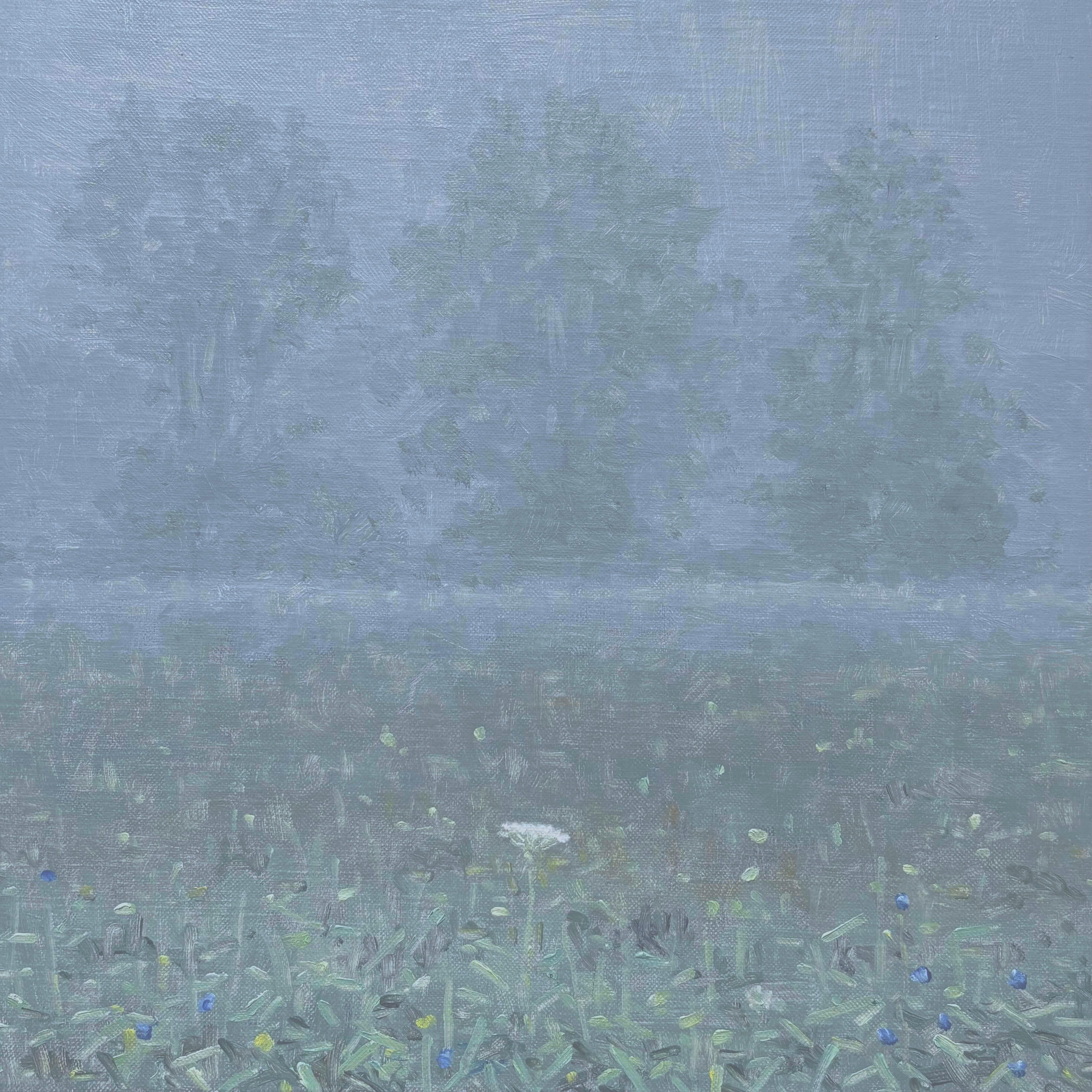 Thomas Sarrantonio Landscape Painting – Feldmalerei 17. Juli - Zeitgenössische Landschaftsmalerei Nebelbäume, 2023