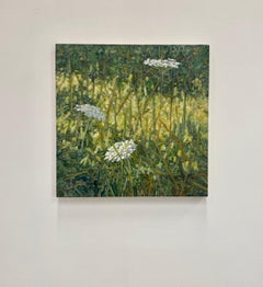 Field Painting July 20 - Botanical Summer White Flowers Green Grass, 2022