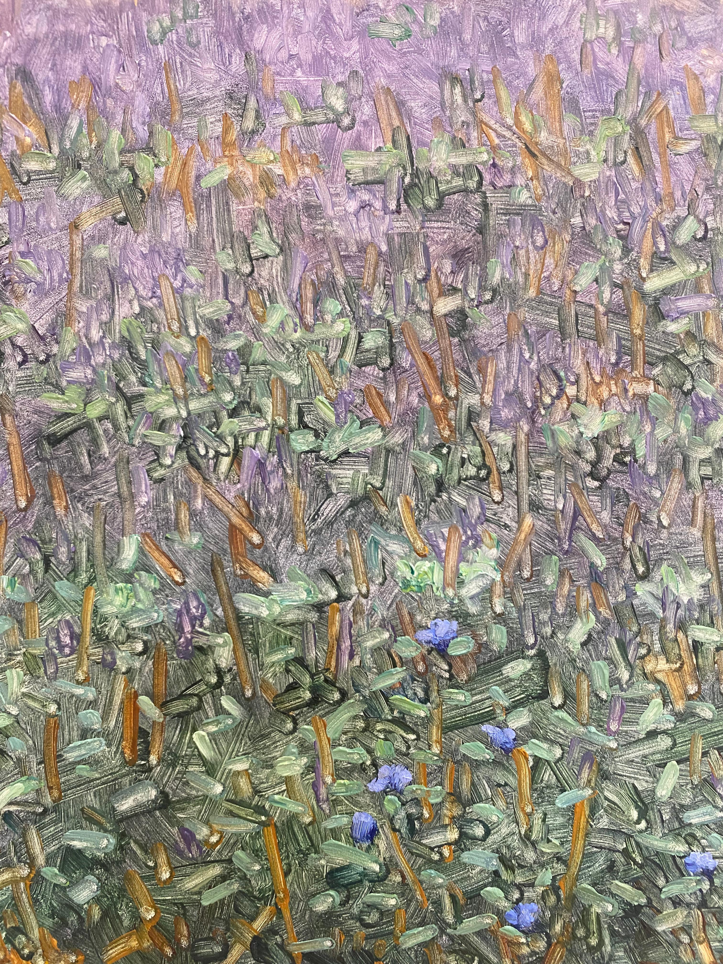 Field Painting July 29 2022, Landscape, Purple, Violet Blue Flowers Green Grass For Sale 5