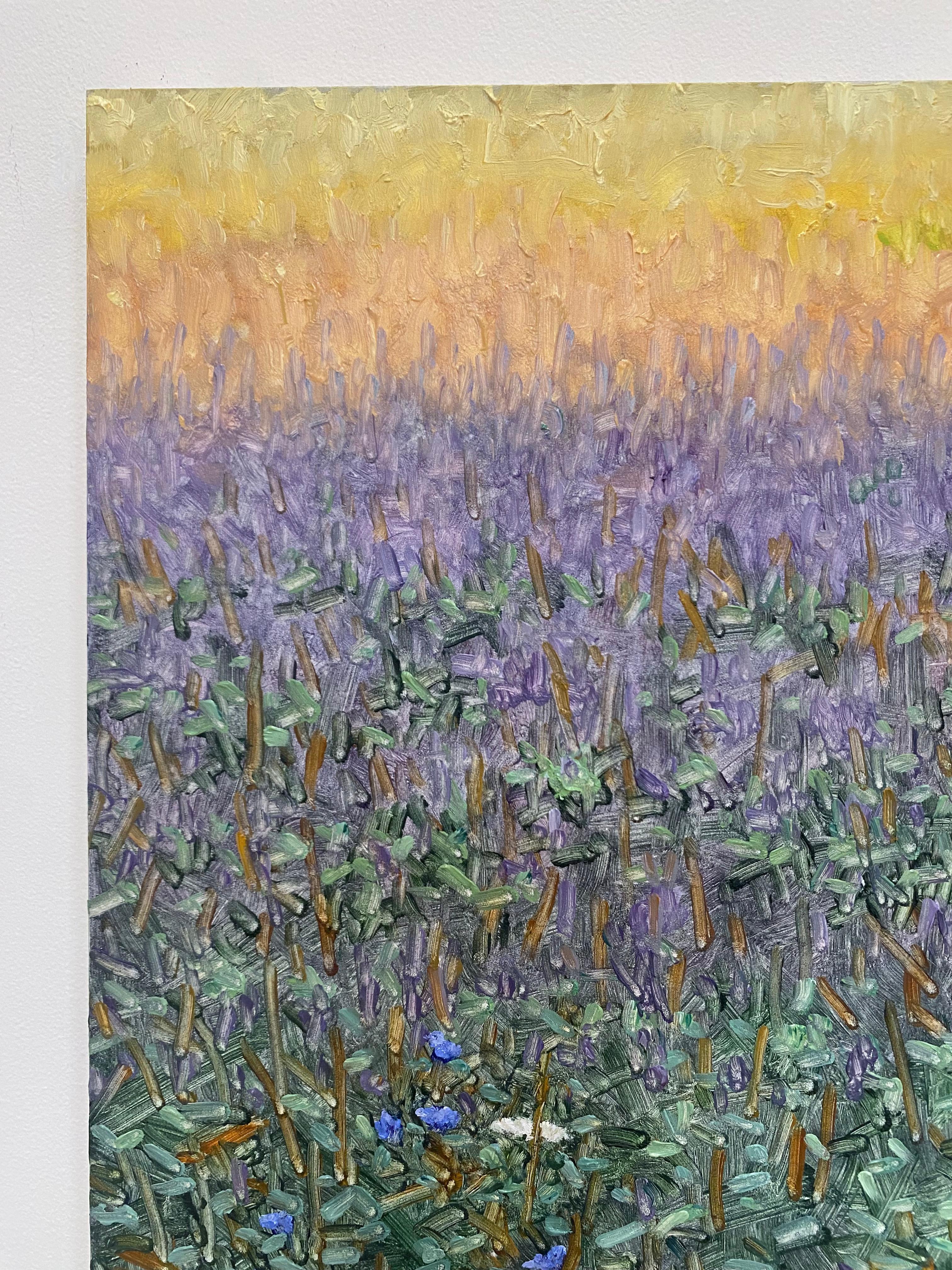 Field Painting July 29 2022, Purple, Violet Blue Flowers Green Grass Landscape For Sale 3