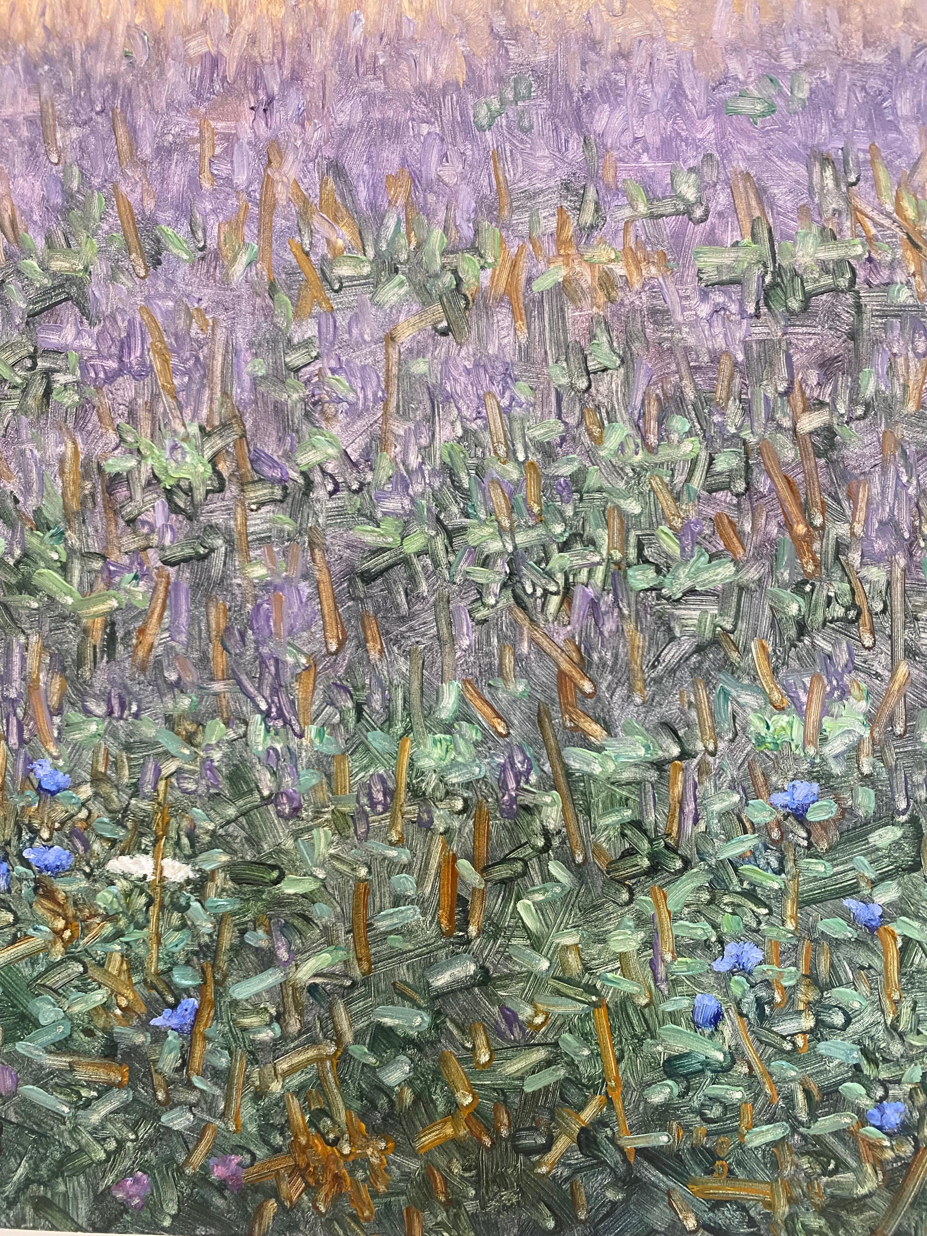 Field Painting July 29 2022, Purple, Violet Blue Flowers Green Grass Landscape For Sale 5