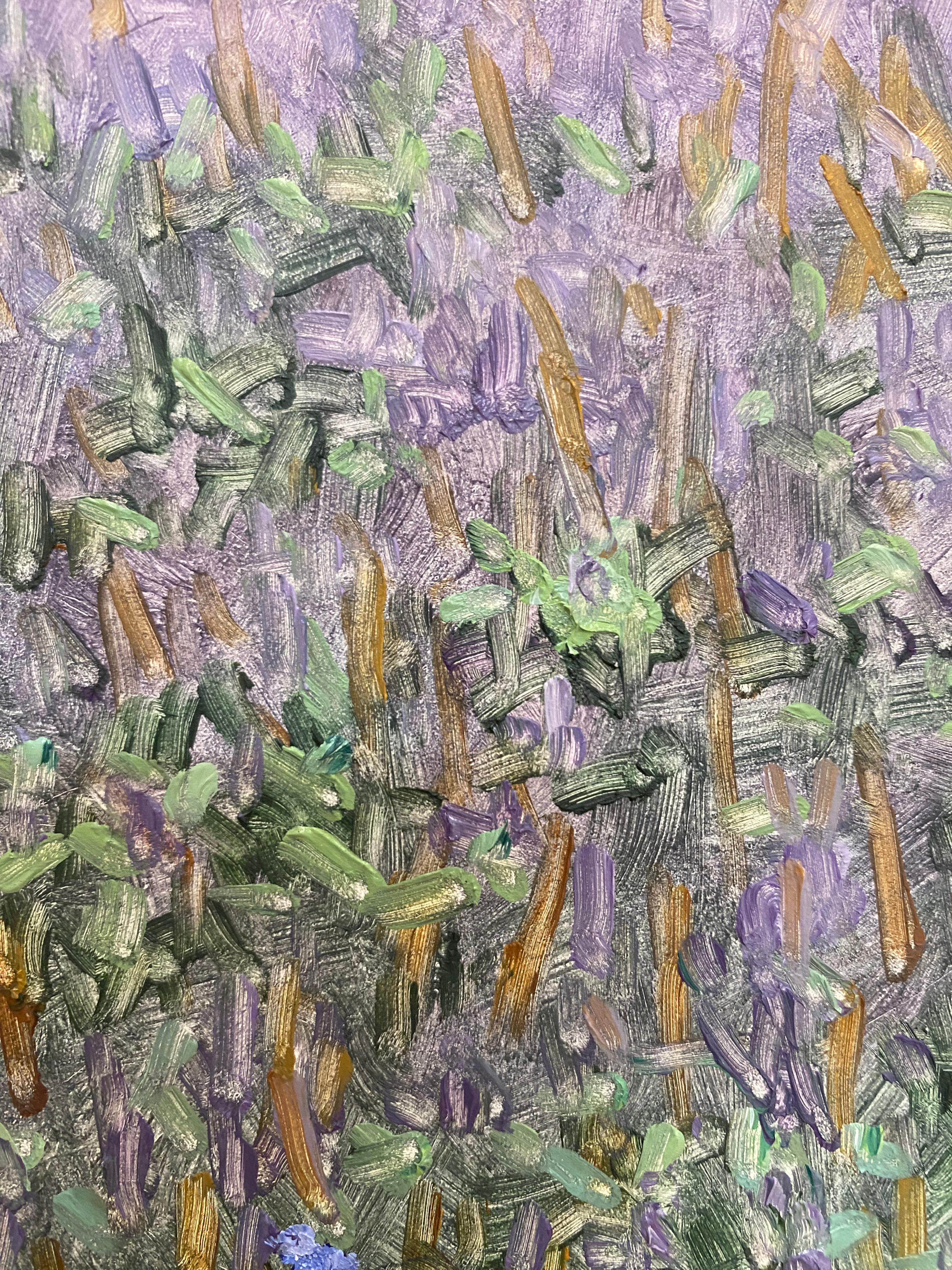 Field Painting July 29 2022, Purple, Violet Blue Flowers Green Grass Landscape For Sale 7