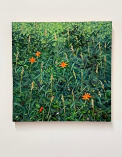 Field Painting July 3 - Contemporary Landscape Painting Orange Flowers, 2025