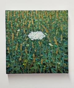 Pintura de campo 7 de julio - Pintura contemporánea de paisaje Flores blancas, 2025